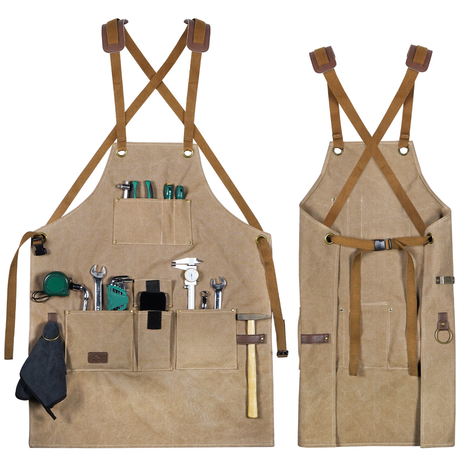 Canvas Cross Back Woodworking Tool Apron Heavy Duty Adjustable Work Apron Unisex