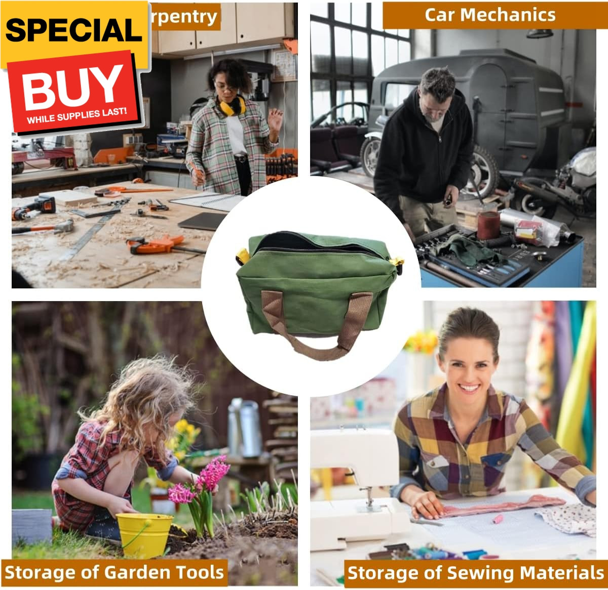 Canvas Wide Mouth Tool Bag, Large Capacity Tool Bags for Men, Portable Home Tool