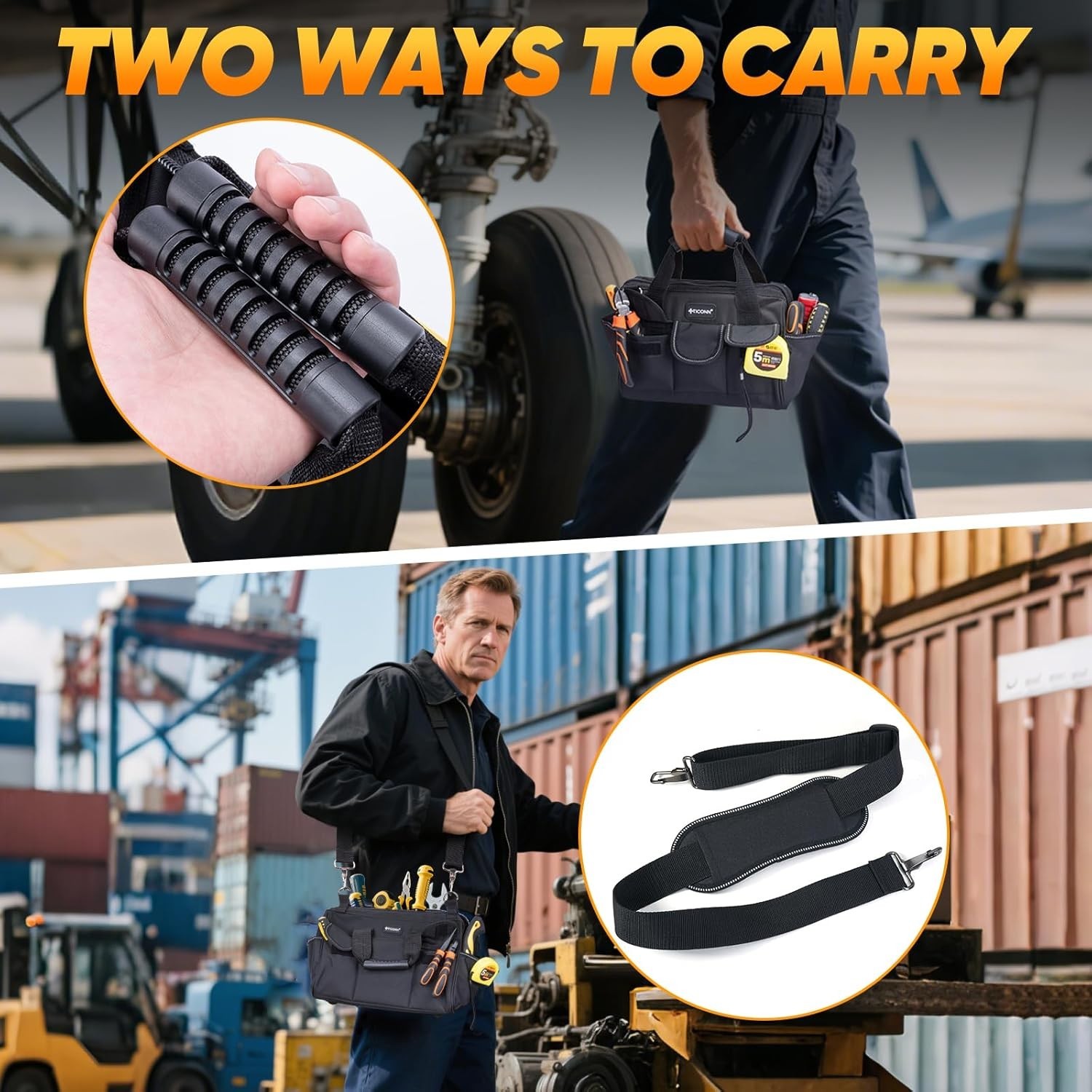 Portable Tool Organizer Bag with Ergonomic Handle & Adjustable Shoulder Strap