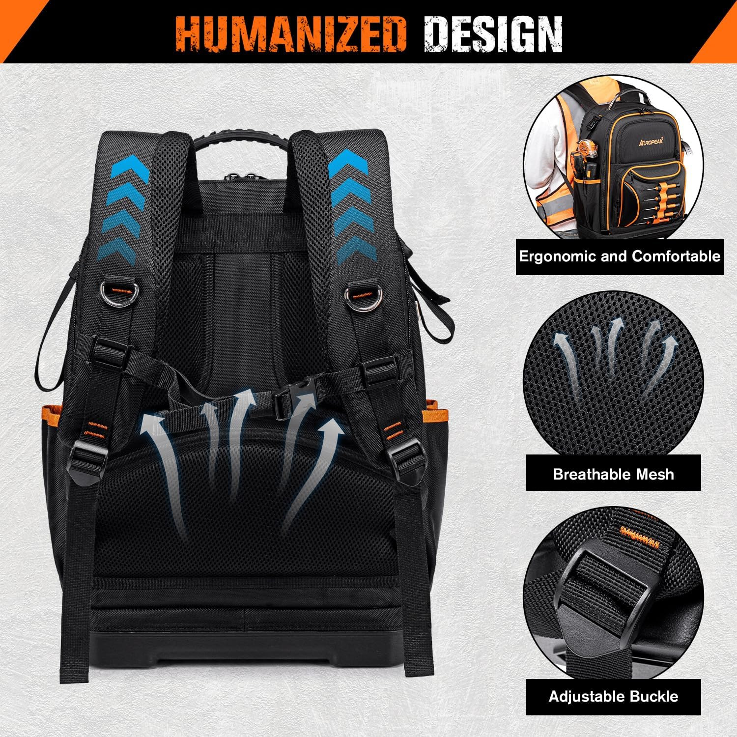 Heavy Duty 73 Pocket Tool Backpack with Laptop Compartment – Waterproof & Durabl