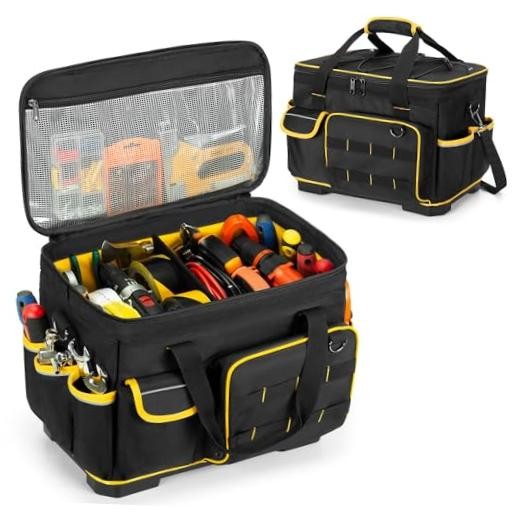 16-inch Tool Bag with Hard Bottom and a Detachable Divider, Heavy Duty Tool