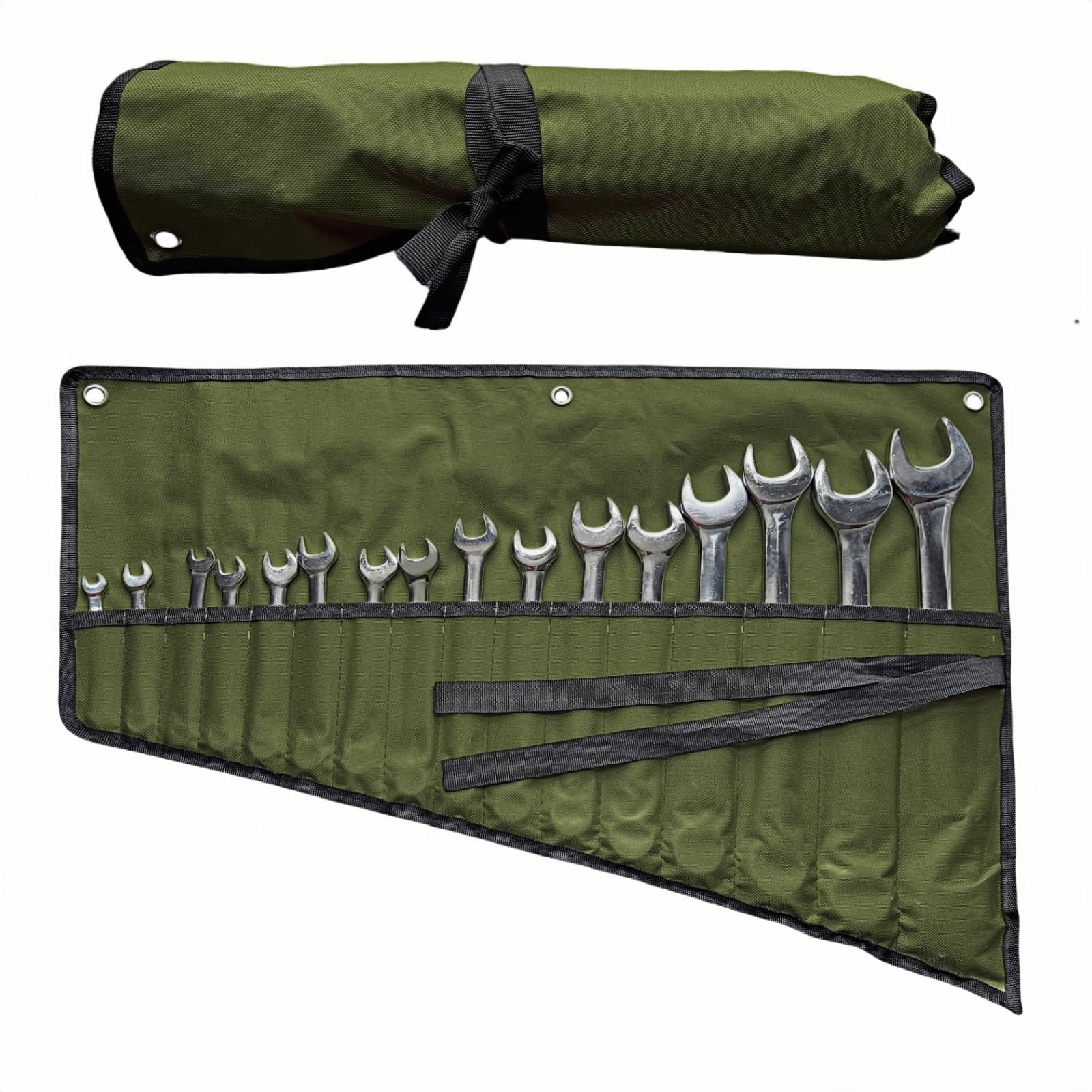 16 Pockets Wrench Roll Up Organizer, Bag and Tool Organizer Bag, Green