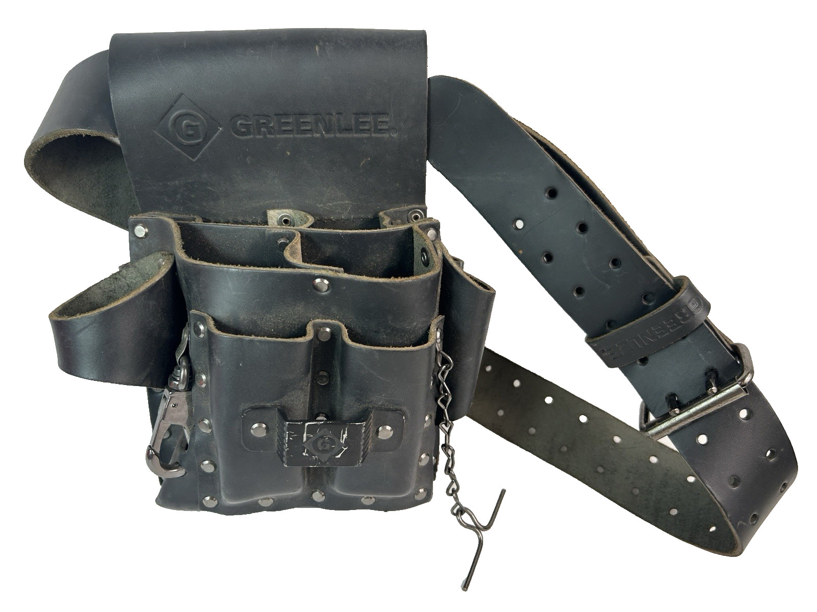 Greenlee Pouch / Pocket Electricians Black Leather Tool Pouch With Belt – NICE !