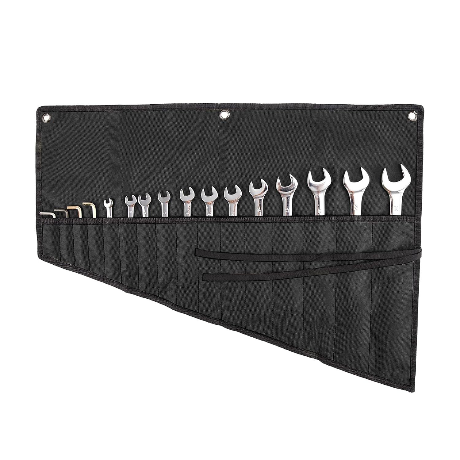 Black Waterproof 16-Pocket Wrench Organizer Tool Roll Pouch Oxford Cloth