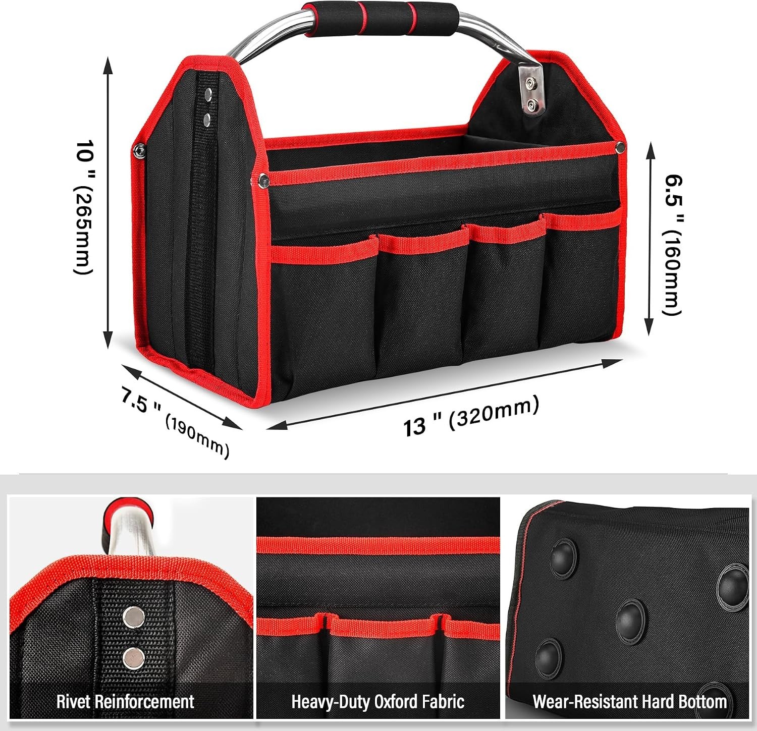 HAUTMEC 13 Inch Tool Bag, Foldable Open Top Tool Bag with Stiff Frame, HeavyD…