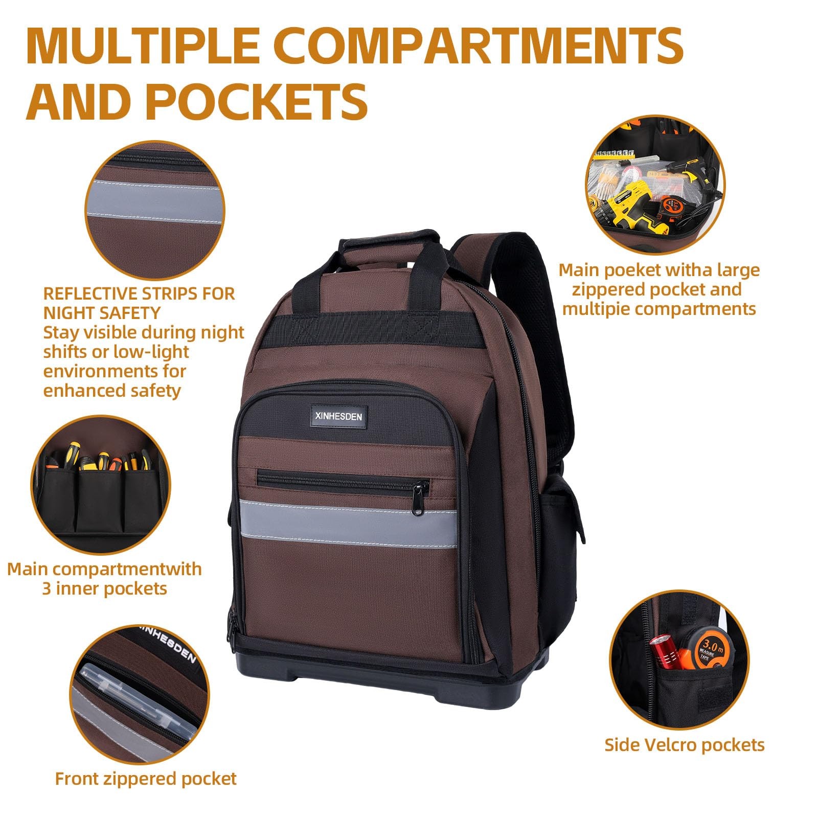 XINHESDEN Tool Bag Backpack, Heavy Duty Tool Backpack Bag with Waterproof Mol…
