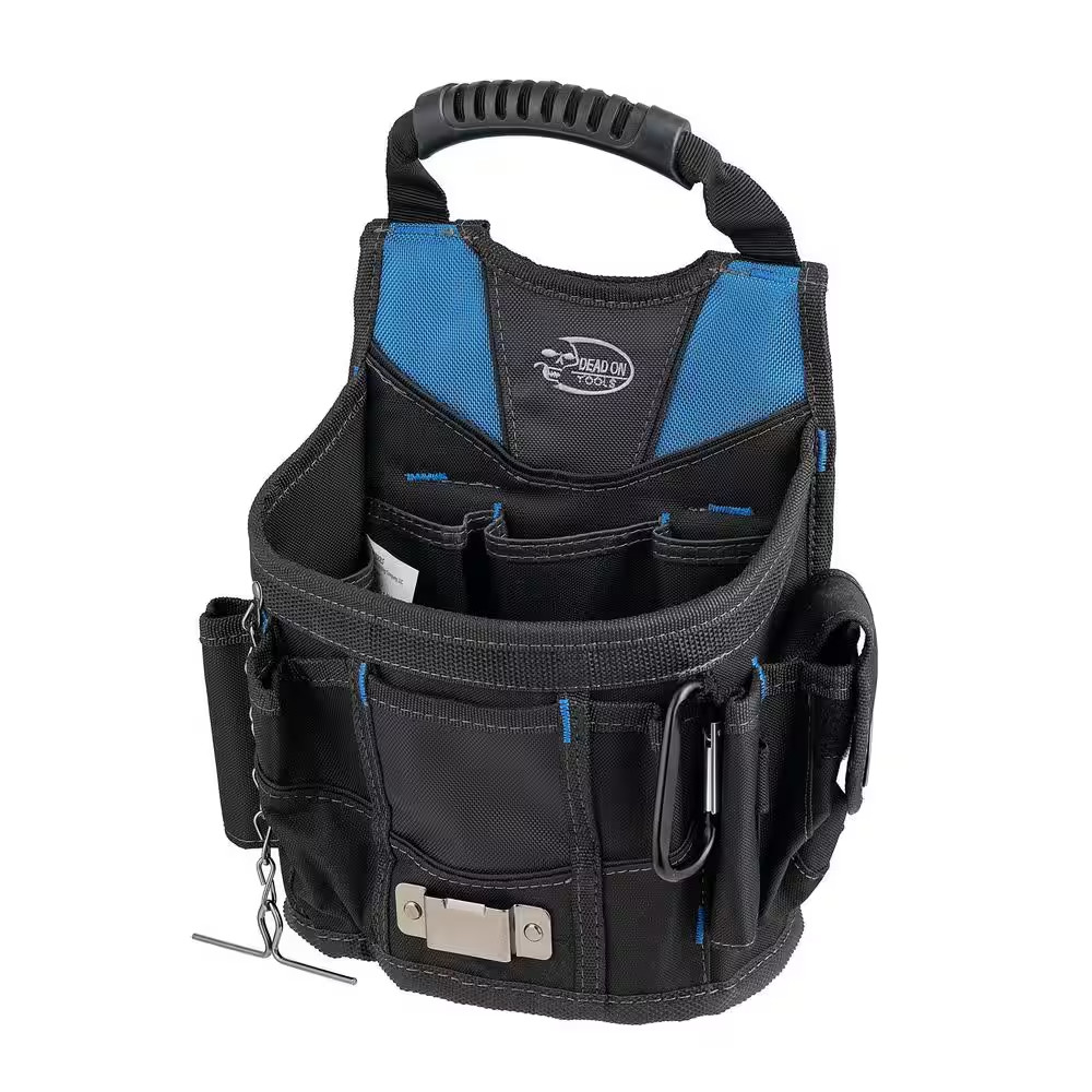 10 In. Open Top Tool Tote Utility Pouch Bag with Black Finish and 13 Total Pocke