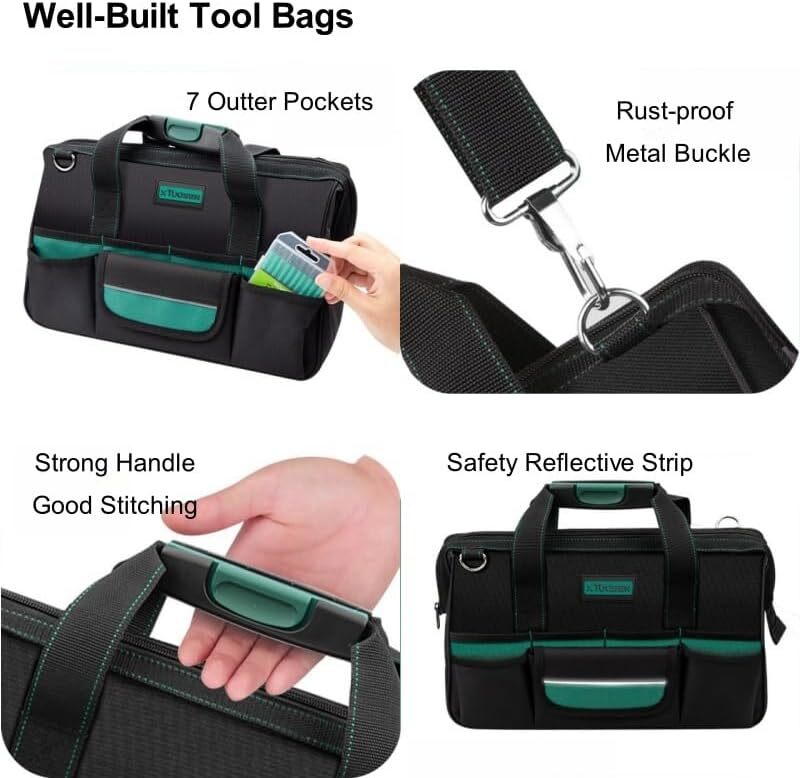 Tool Bag Heavy Duty 16.5-Inch with 16 Pockets Portable Handle Adjustable Shoulde