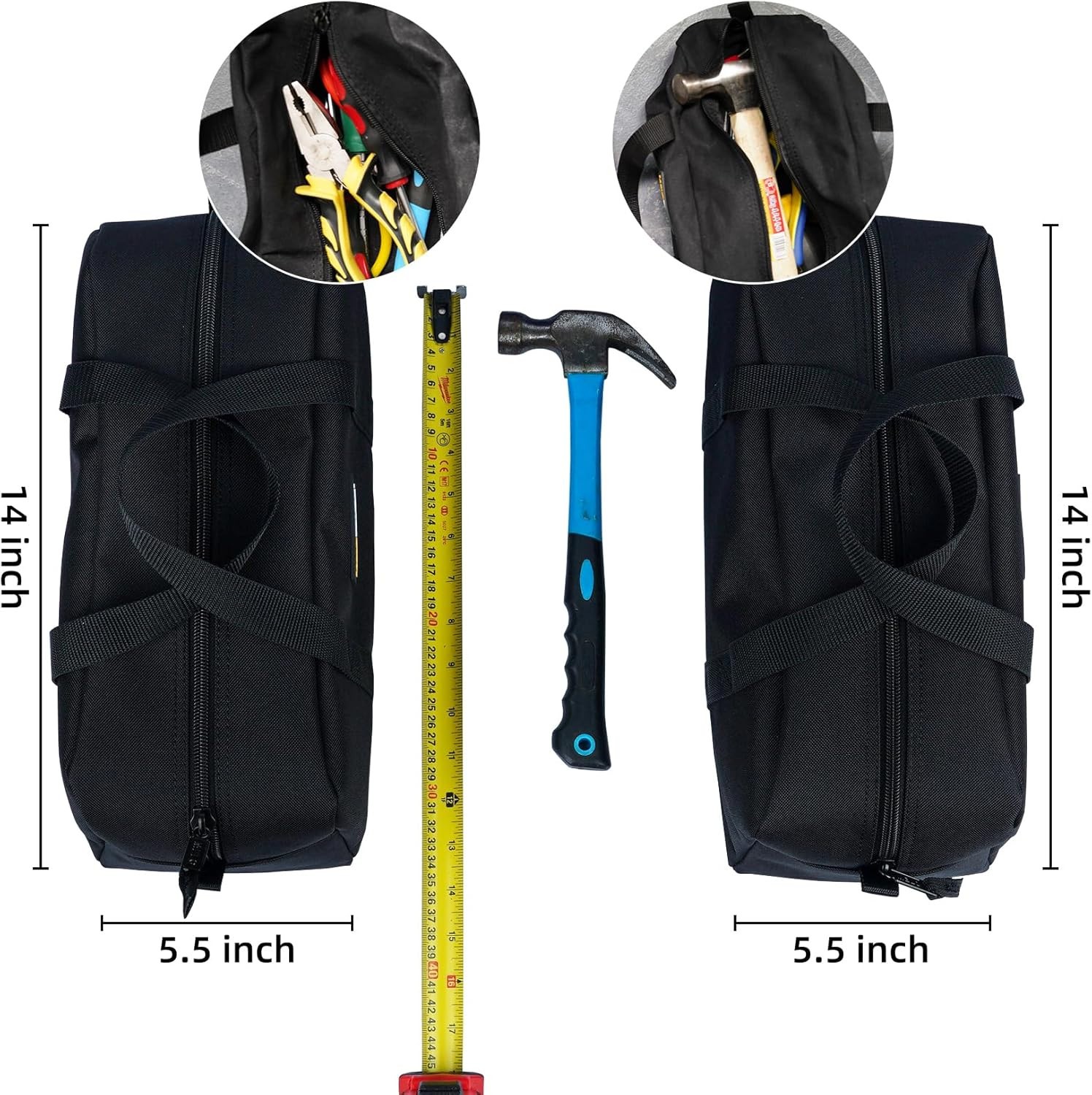 MELOTOUGH 2 Pack 14in Canvas Tool Tote Utility Organizer Bags (Black)