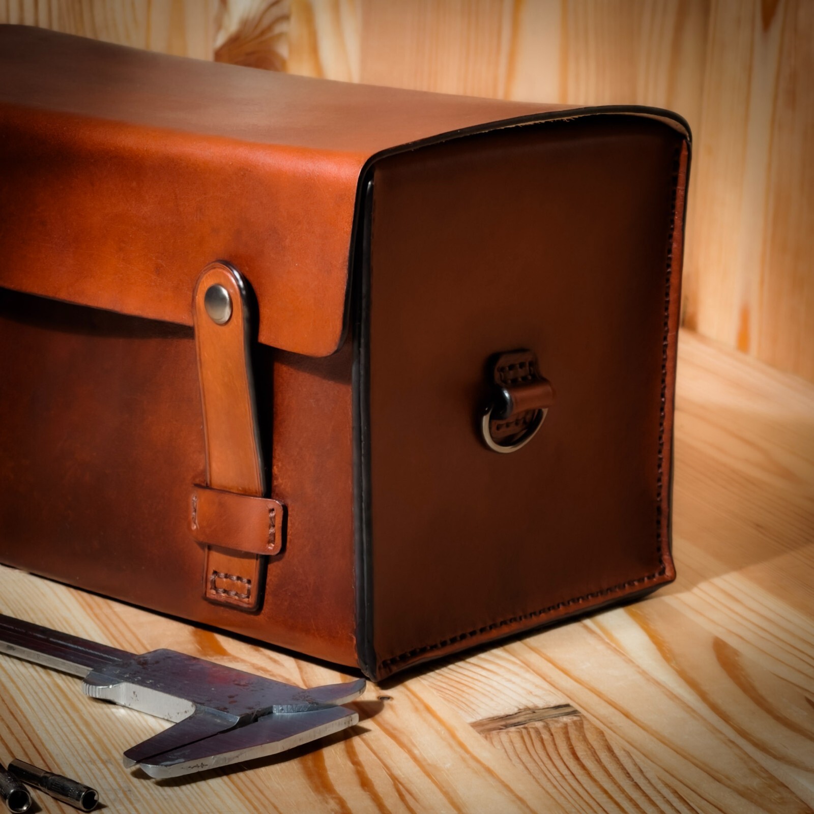 Leather tool bag. Toolbox for instruments in home or car. Leather box. Handmade