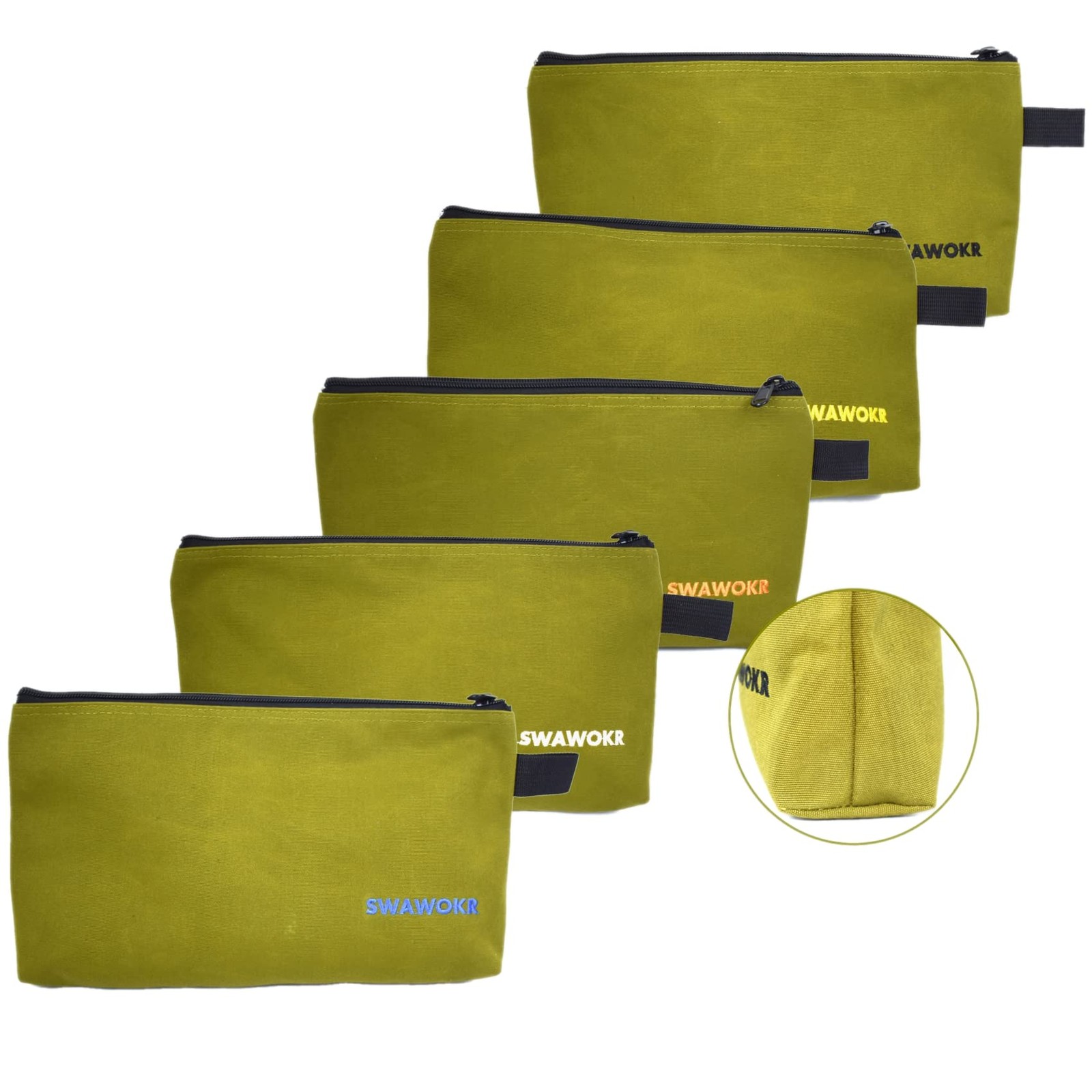 5 Pack 20 oz Canvas Tool Zipper Bags Heavy Duty Utility Tool Pouch Water Re…
