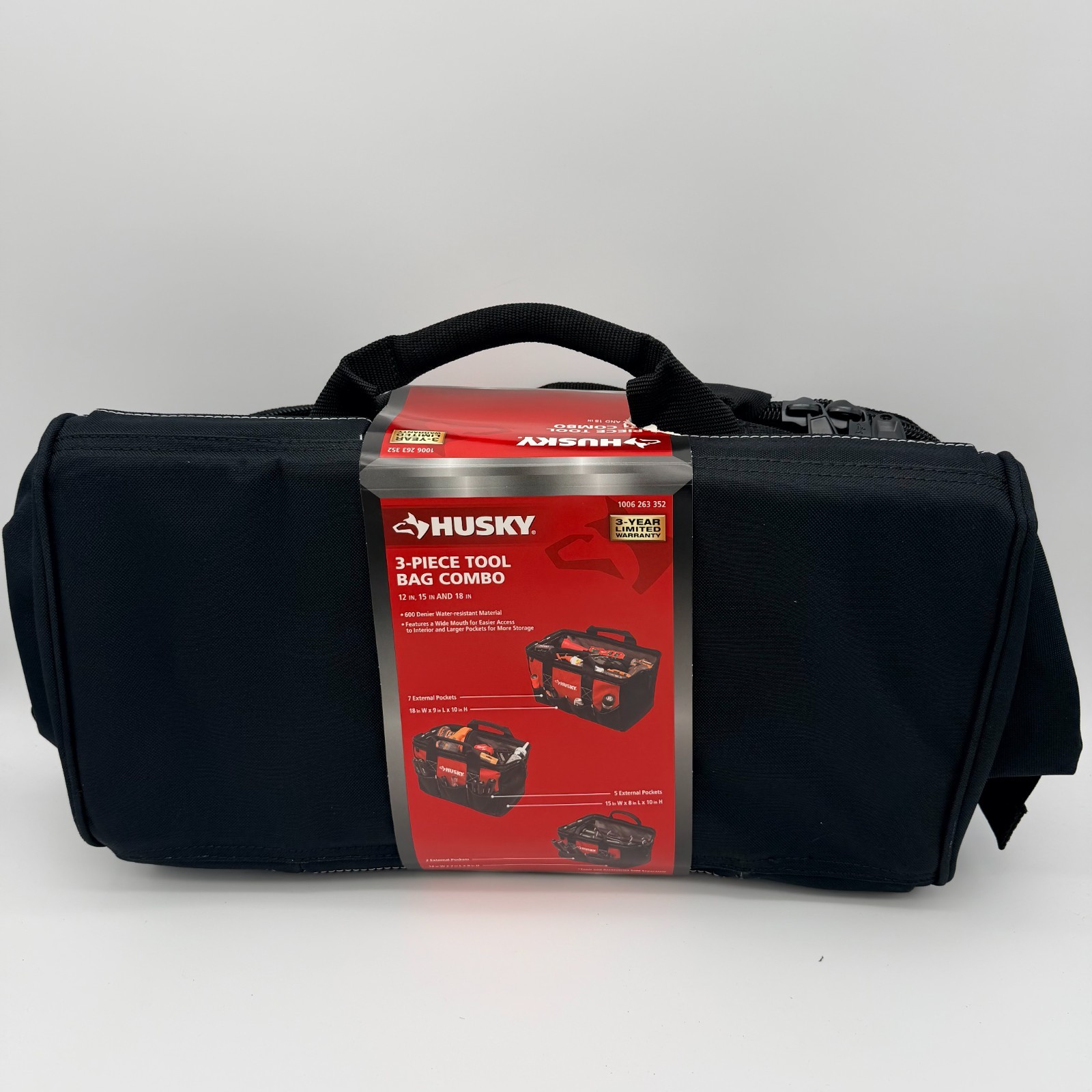 Husky 3-Piece 18 in. 15 in. 12 in. Tool Bag Combo with Water Resistant Fabric