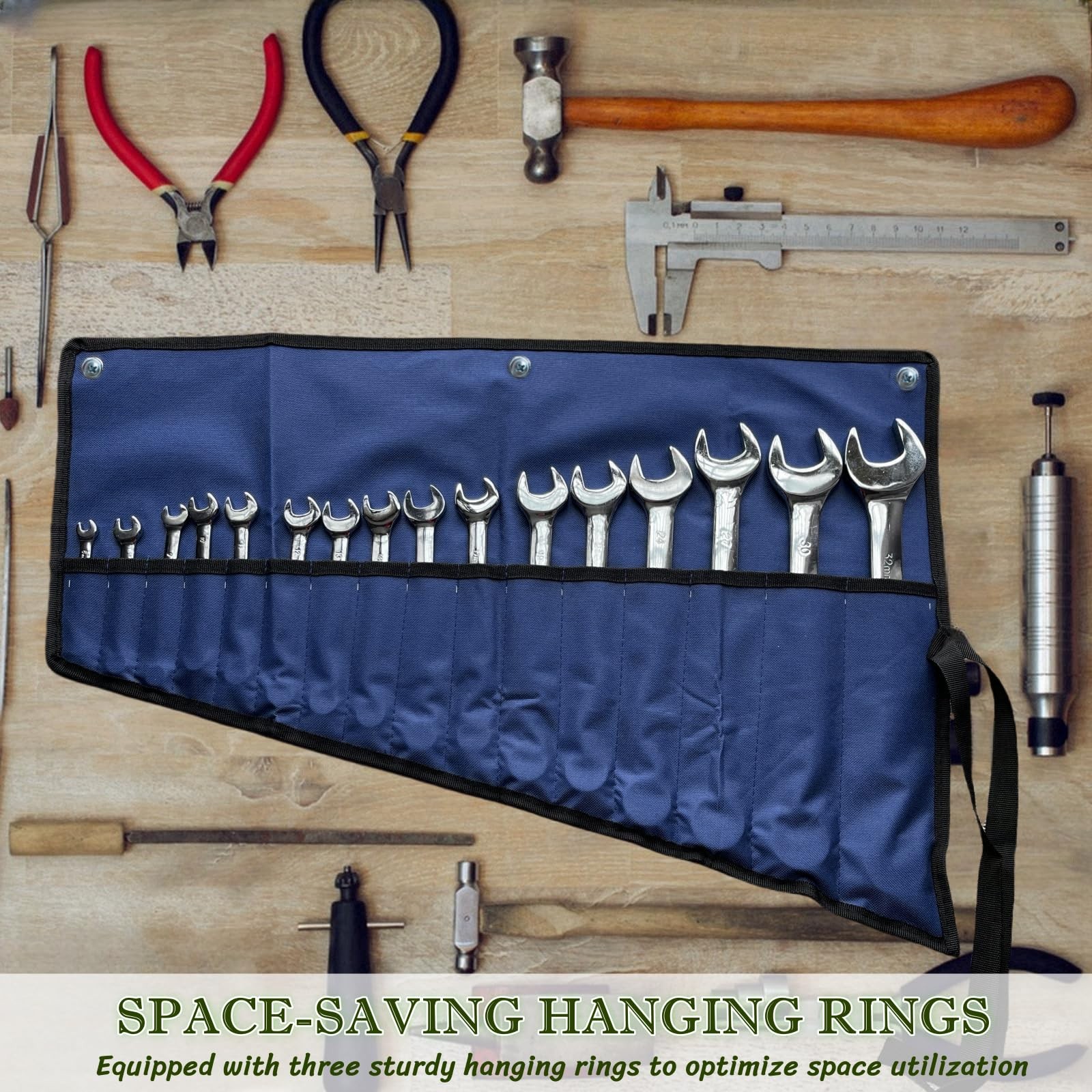 BLIRITEL 16 Pockets Wrench Roll Up Pouch, 25.6 x 18 x 1 inches, Blue