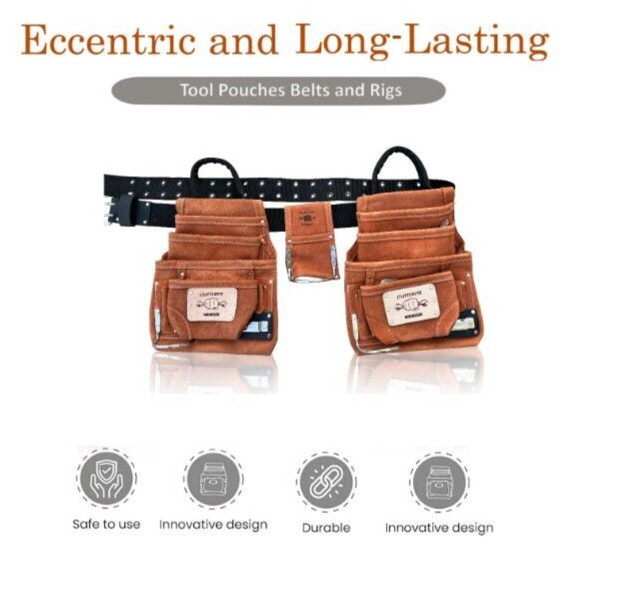 Heavy Duty Roofer, Framer, and Carpenter Tool Belt | Suede Leather | Durable