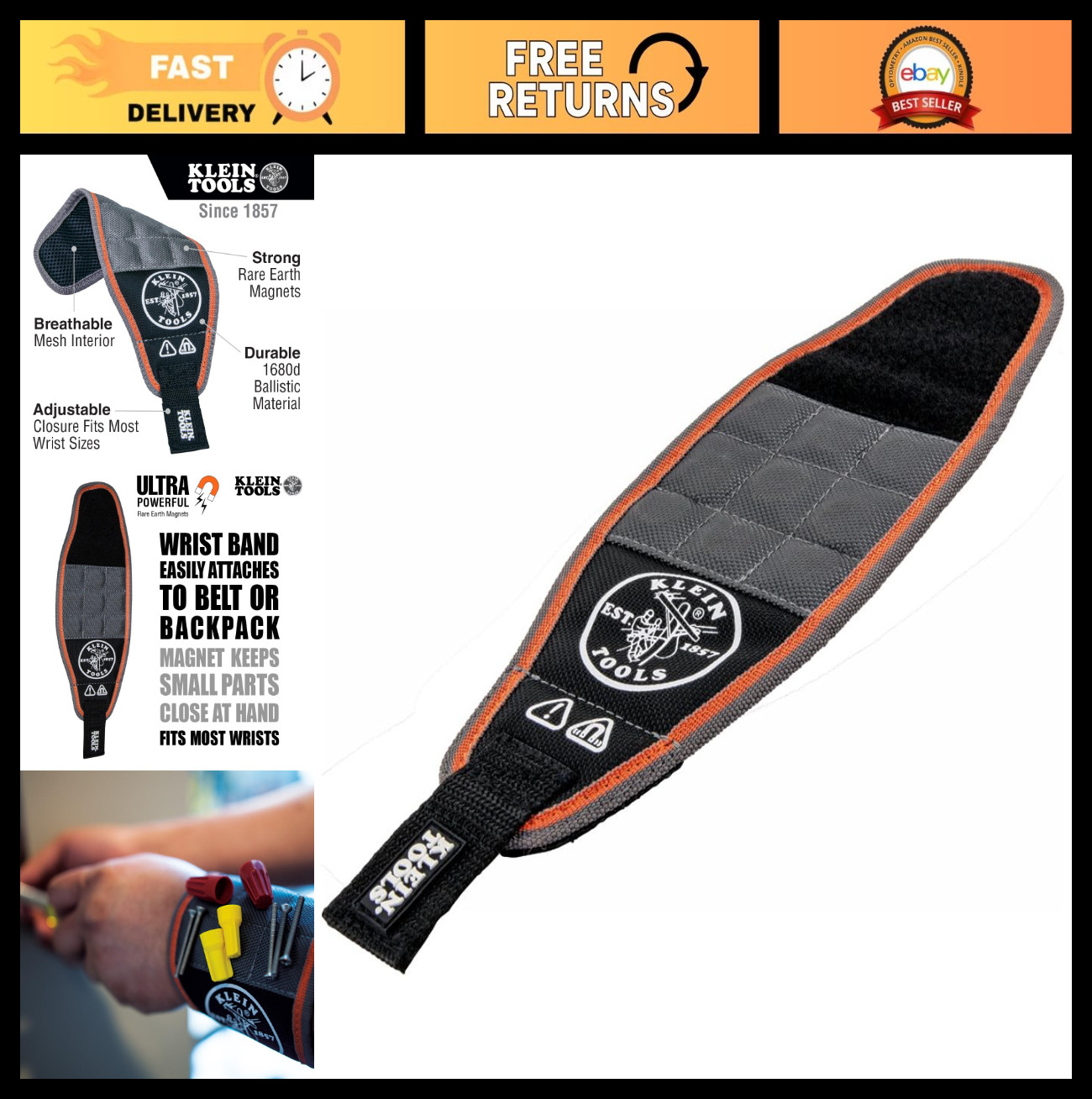 Magnetic Wristband for Tools – Holds Screws, Nails, Drill Bits & Connectors, Bre