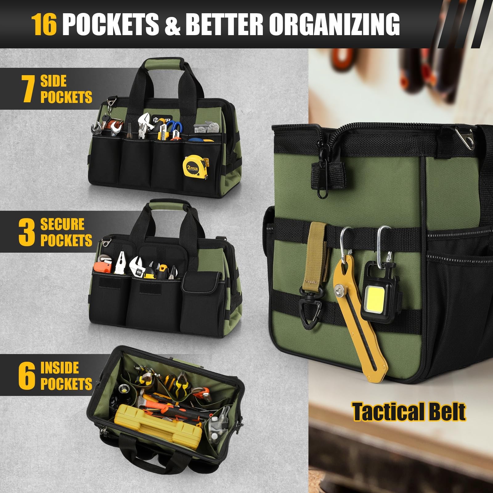 Heavy Duty Tool Bag 15Inch, 16-Pocket Portable Empty Tool Box Organizer