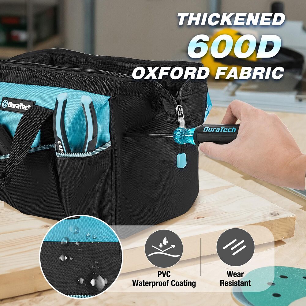DURATECH 13″ Toolbag 9 Pockets Wide Thickened Fabric Open Mouth Storage Tool Bag