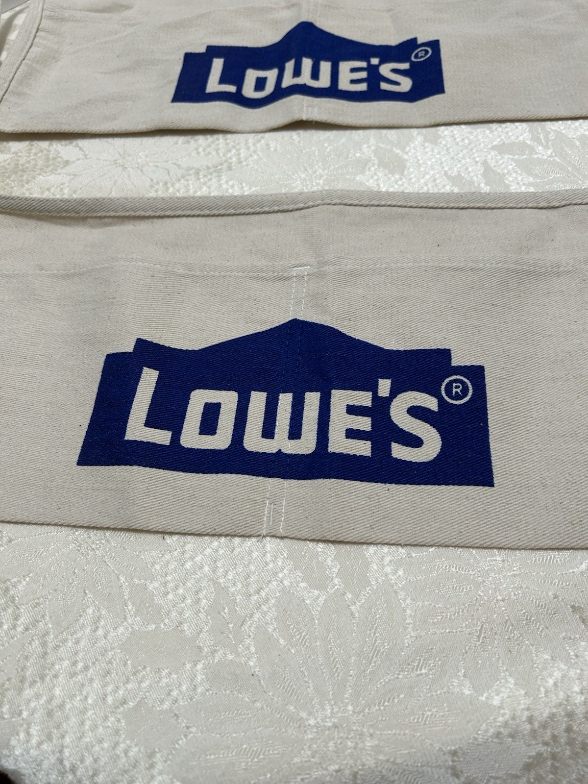Lot of 2 Lowe’s Cloth Waist Apron Nail/Tool Bag 2 Pouch Cotton Beige Canvas