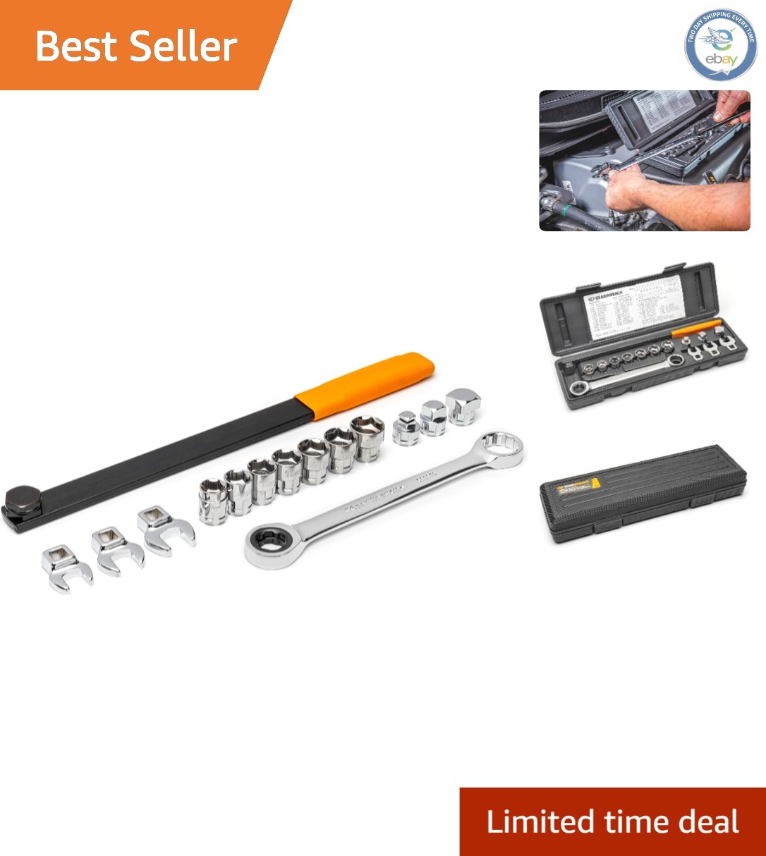 Ratcheting 15-Piece Serpentine Belt Tool Kit – Non-Sparking Silver Finish