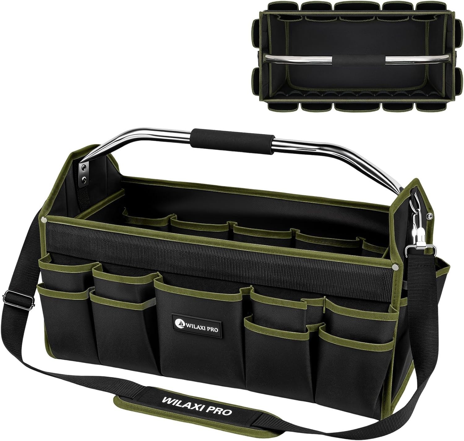 16in Foldable Open Top Tool Tote, Tool Bags For Men Heavy Duty, Tool Carrier …