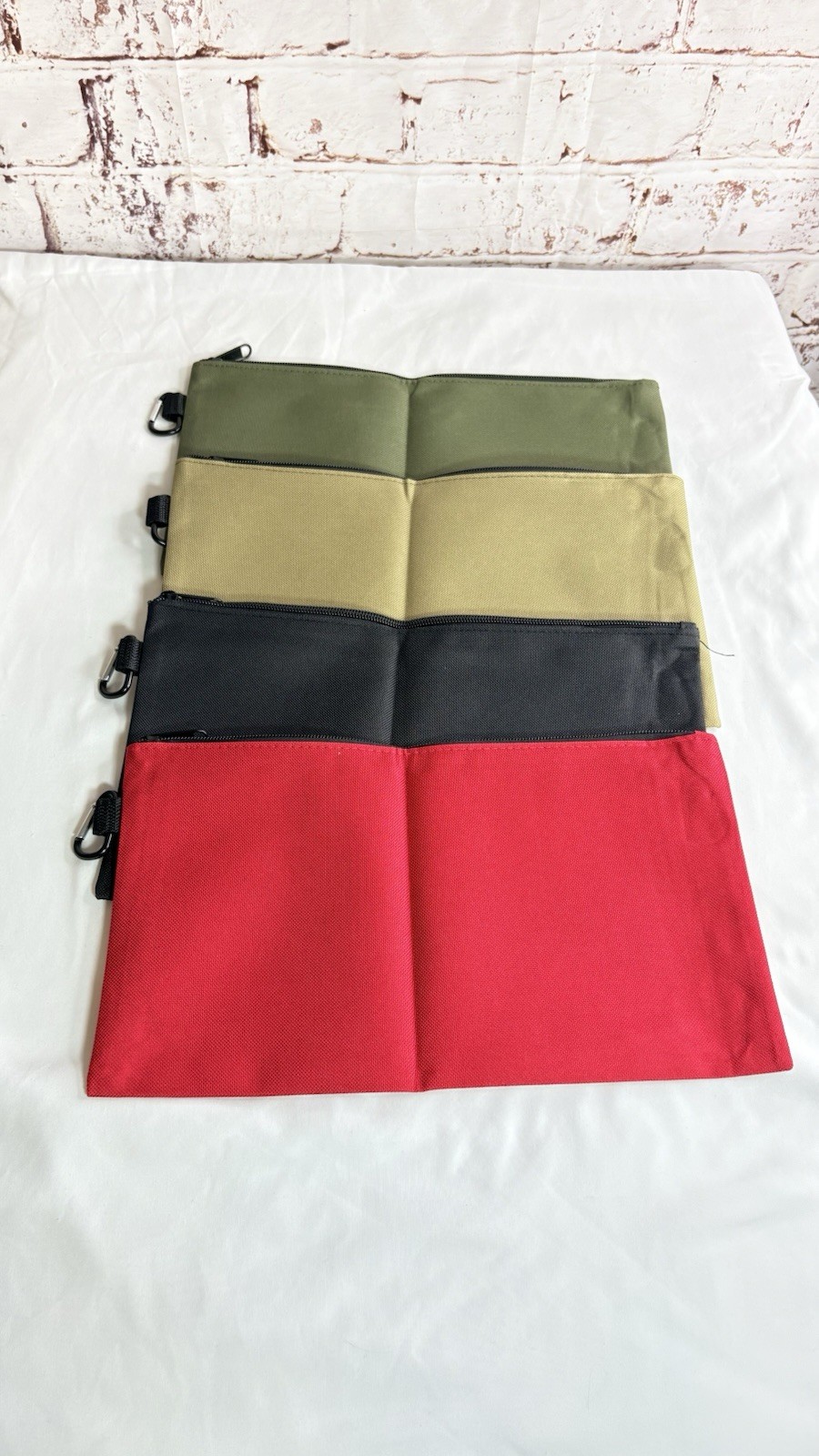 4-Pack Tool Pouch Zipper Bags w/ Carabiner Clips Waterproof Lining 12.6×7.5″