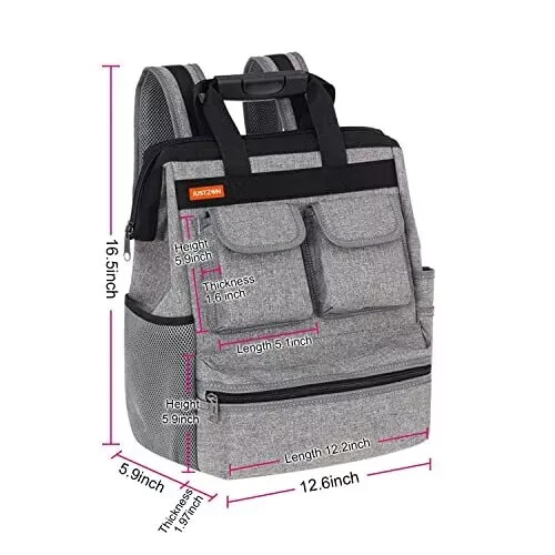 Justzon Backpack Tool Bag with Padded Back Support Heavy Duty Kit Gray