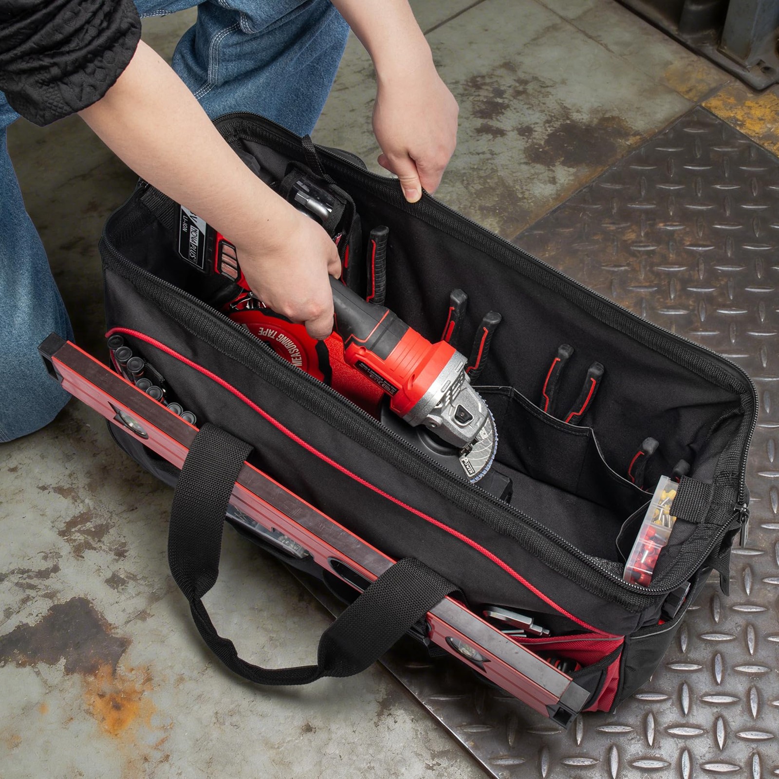 Hautmec 24 Heavy-Duty Large Tool Bag 1680D Wear-Resistant Wide Mouth Tool Bag