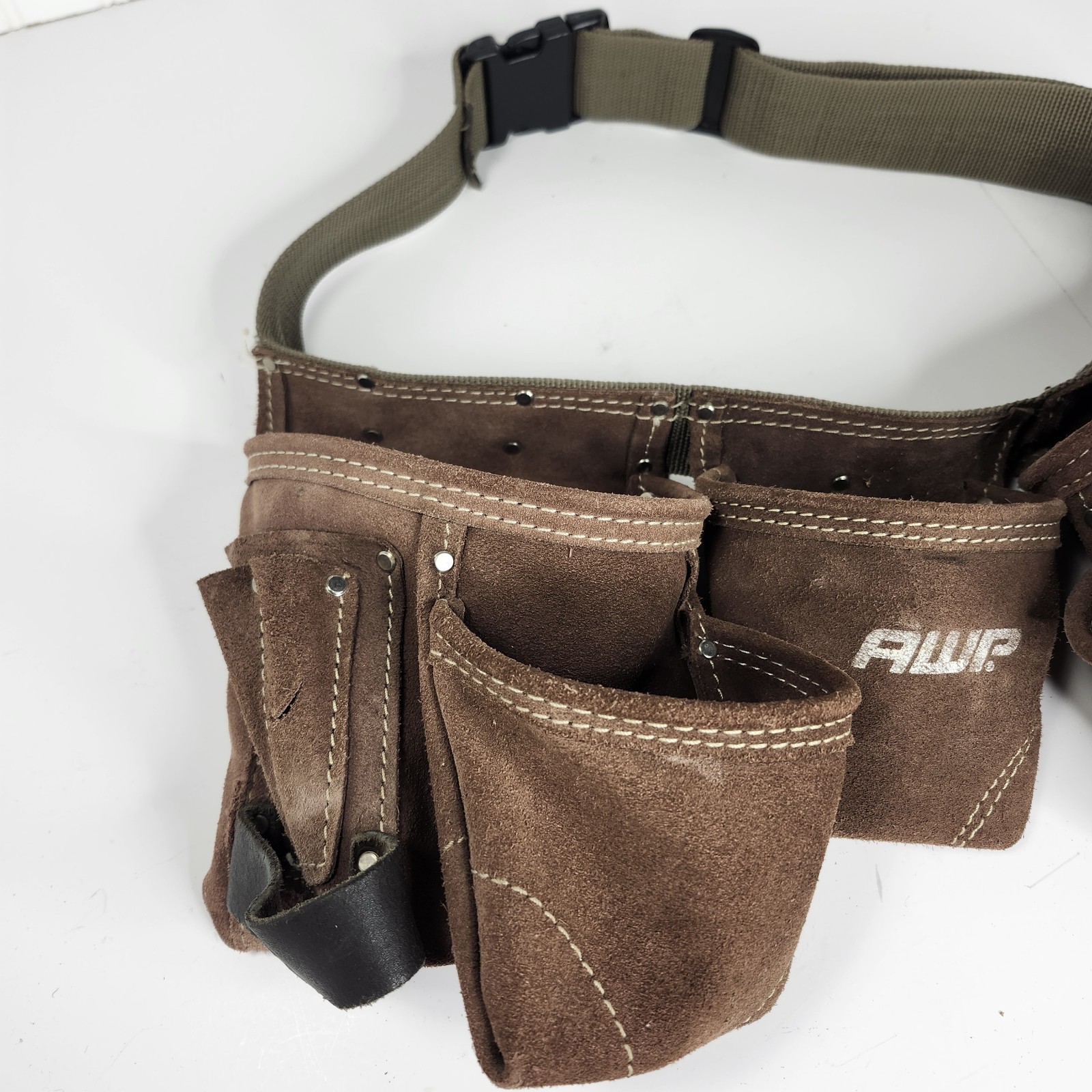 AWP CARPENTERS CONSTRUCTION ADJUSTABLE WAIST TOOL WORK BELT CANVAS/LEATHER