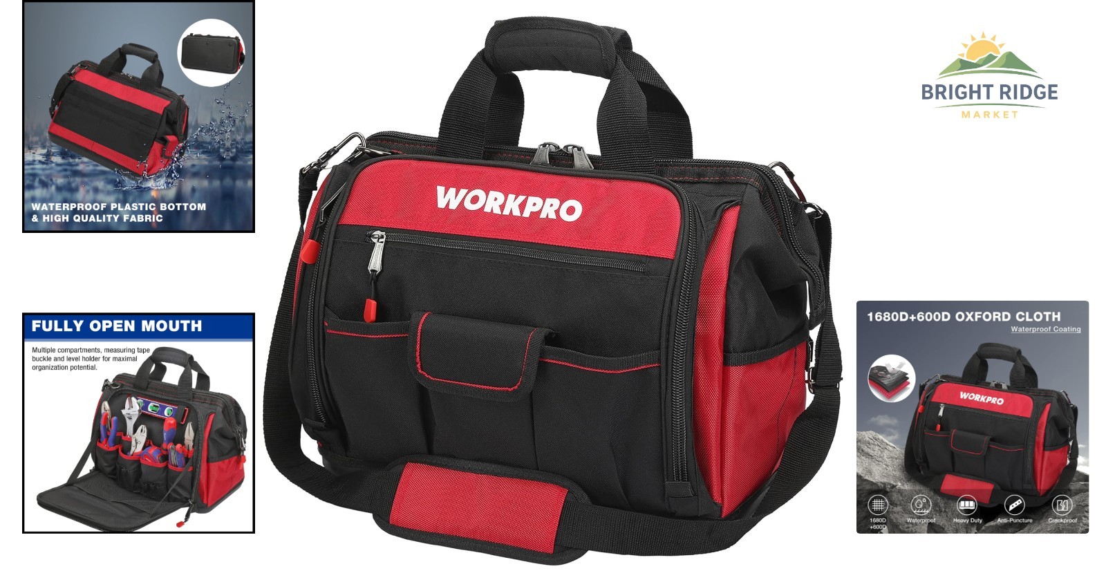 Durable 16″ Tool Storage Bag with Multi-Compartment Design & Waterproof Base