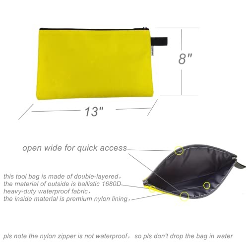 5 Pack Tool Bag Zipper Pouch 13″ Yellow, Light Blue, Gray, Green, Black