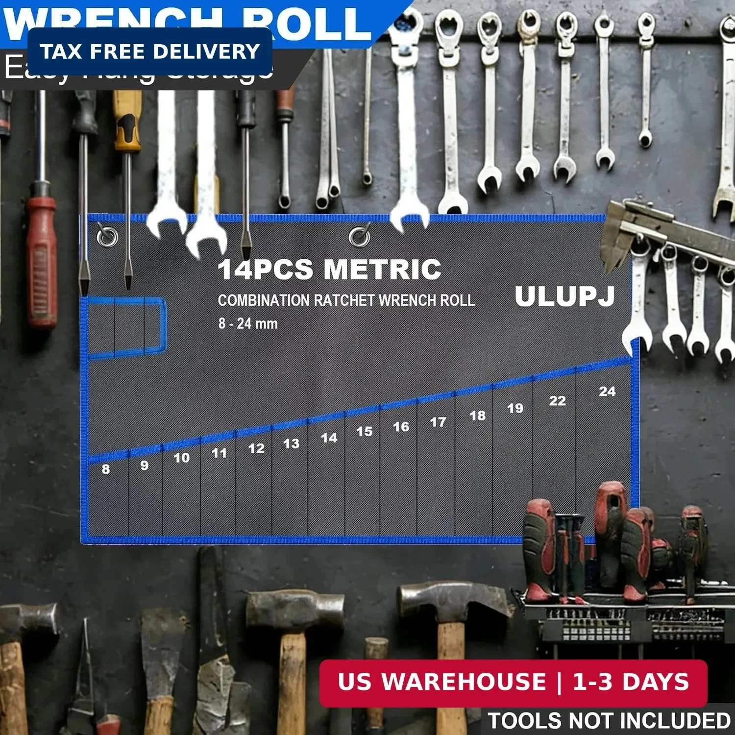 2PCS Wrench Roll Up Pouch, Tool Organizer Storage Bag (13SAE + 14Metric) Canvas