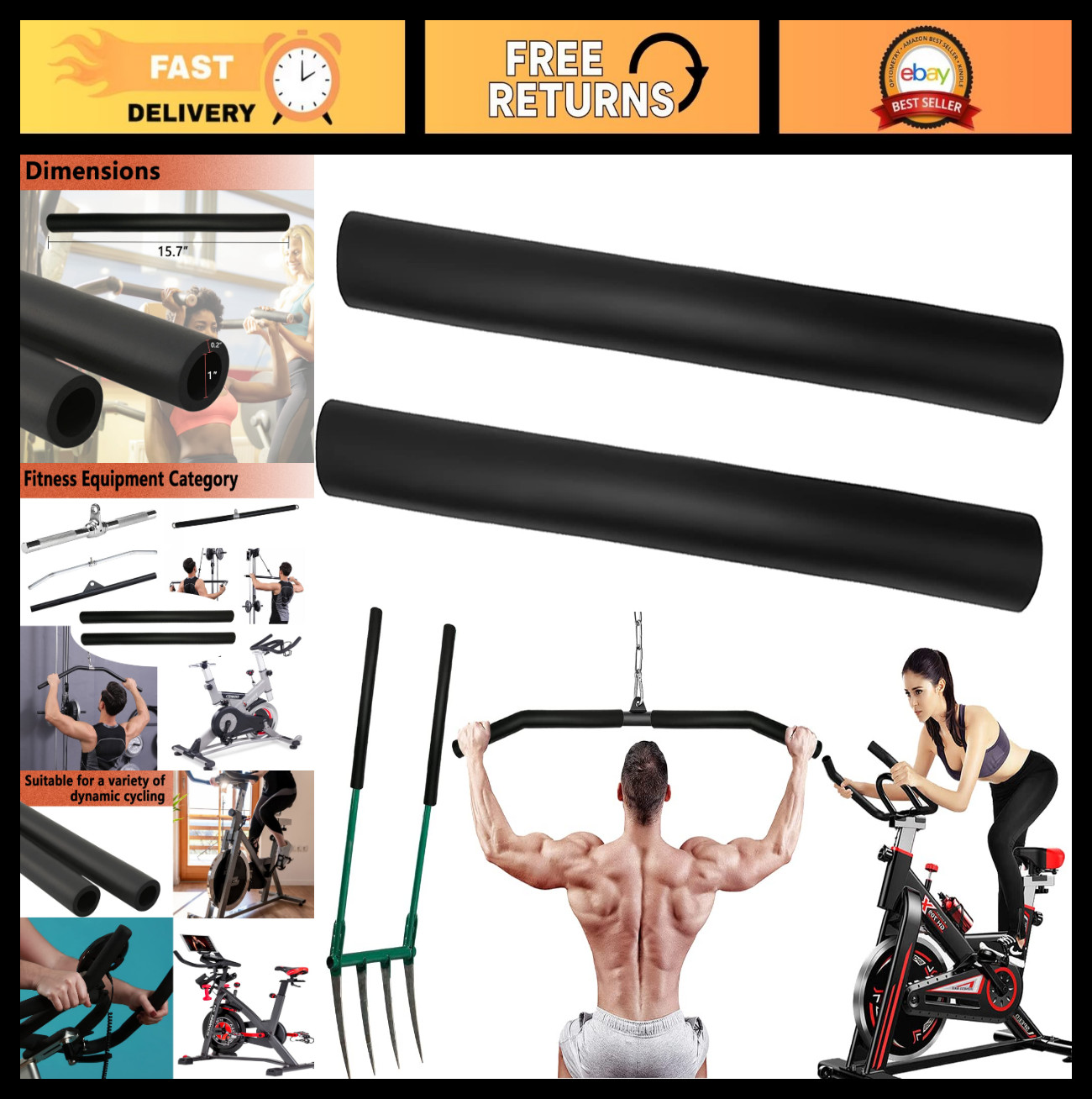Anti-Slip Foam Handle Grip Covers – 1 Pair Comfort Sleeves for Fitness & Garden