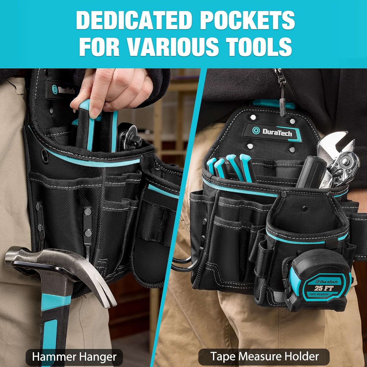 DuraTech Tool Pouch with Belt Clip, Electrician Tool Pouch with Tape Measure Hol