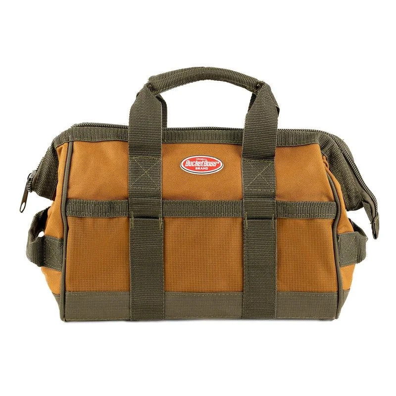 Bucket Boss 12 in. Gatemouth Tool Bag with zippered top and 16 Total Pockets