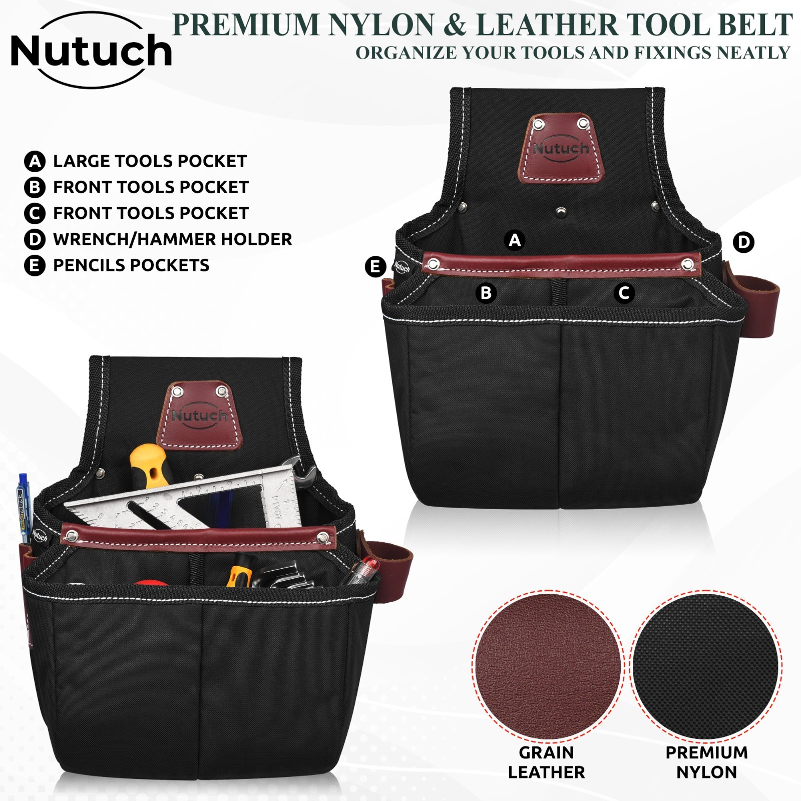 NUTUCH Nylon and Leather Tool Belt with Suspender | Electrician Tool Belts