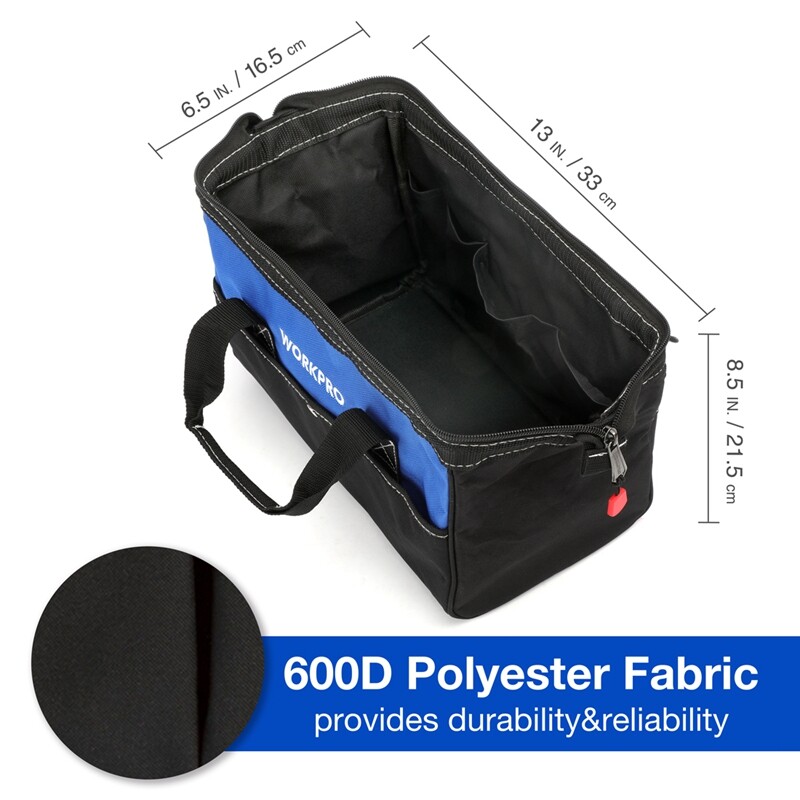 WORKPRO 13-in Tool Bag Wide Mouth Tool Tote Bag Inside Pockets Tool Storage Case