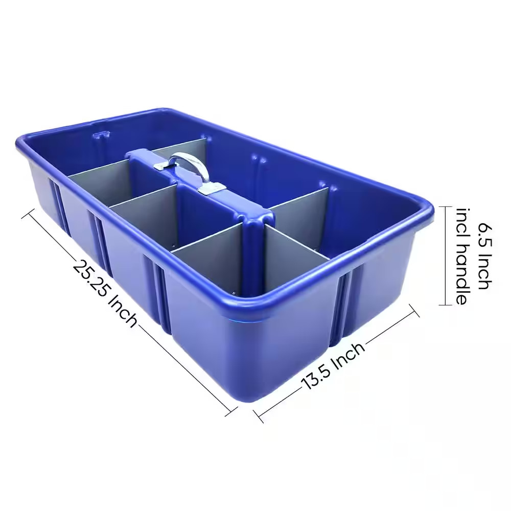 Professional Grade 25 In. Blue Polyethylene Tote Tray with 6-Dividers