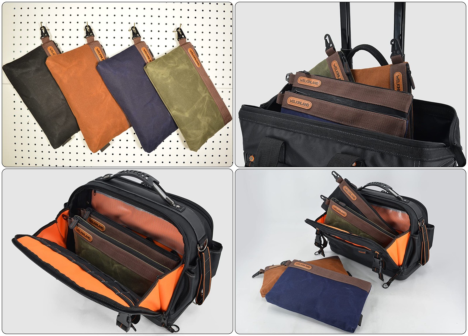 WELKINLAND Heavy-Duty Canvas Tool Pouch – 4PCS, 12″ Waxed Canvas Zipper Tool …