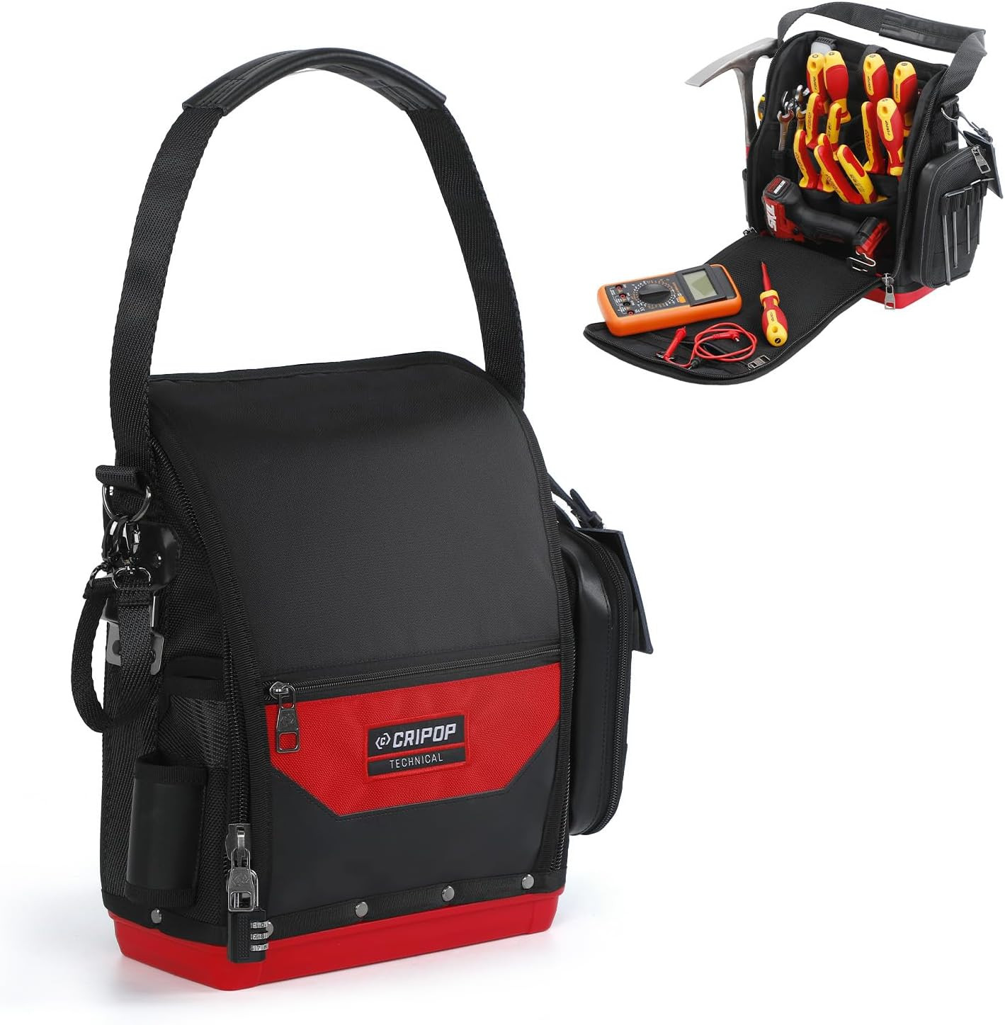 Waterproof TECH 16 Electrician Tool Bag with Hard Bottom & Zippered Organizer