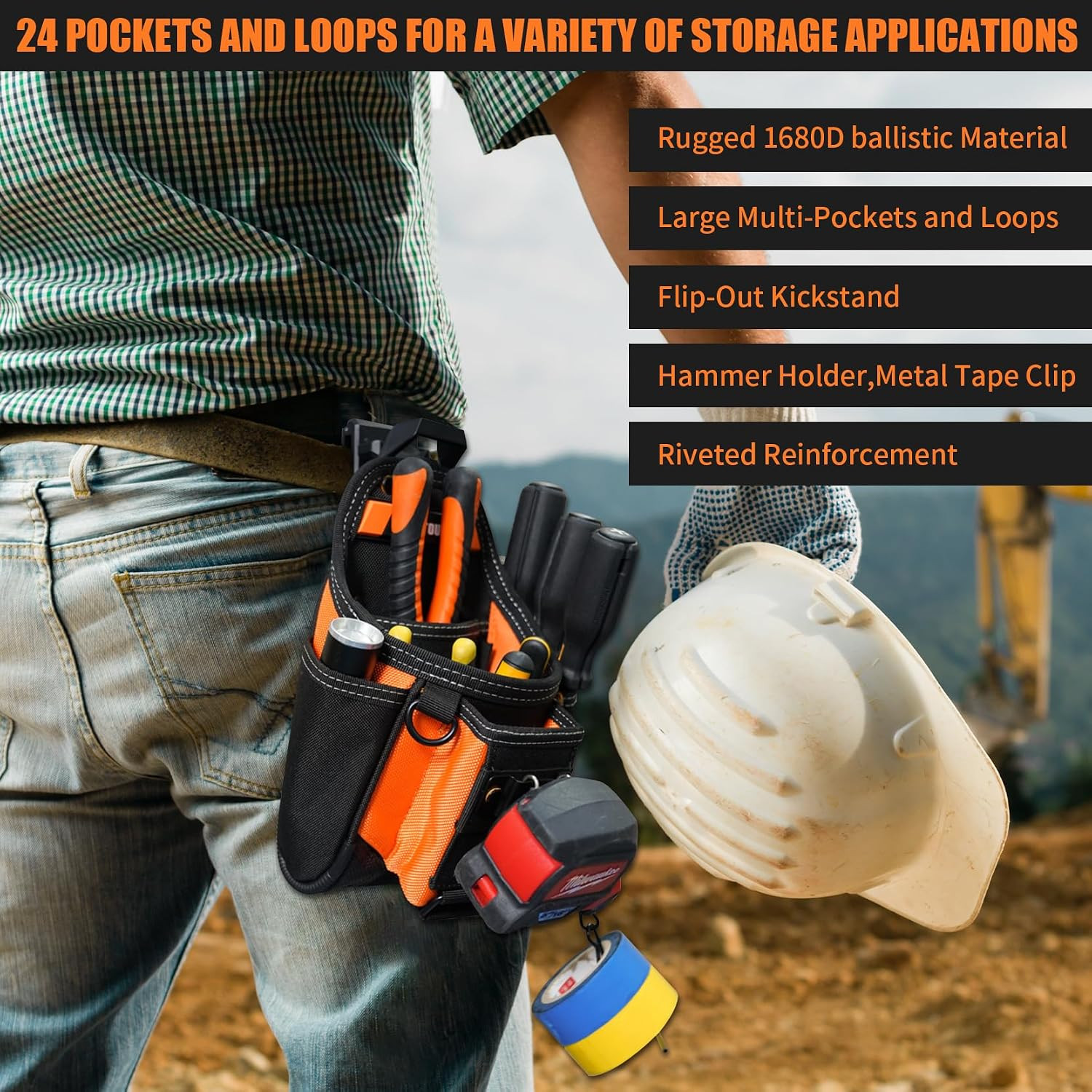 Small Electrician Tool Pouch With Belt Clip Attachment – 9 Pockets Tradesman Bag