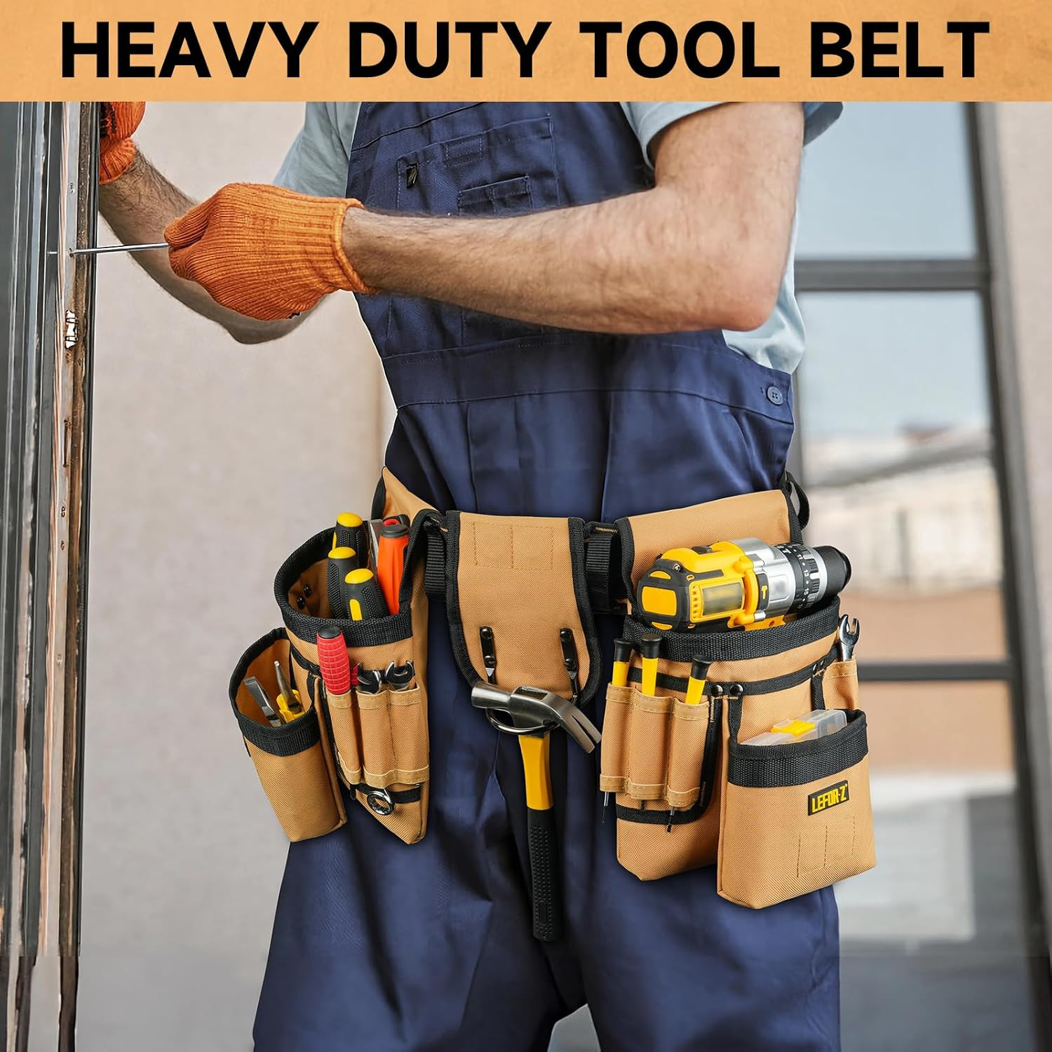 Tool Belt,Magnetic Tool Pouch,27-Pockets Heavy Duty Padded Tool Belts for Men,De