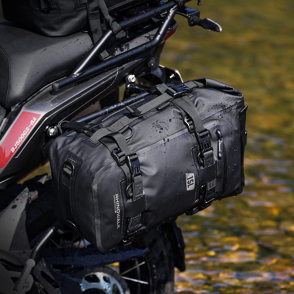 15L Waterproof Motorcycle Tail Bag – Side Pannier for Rear Rack – Black