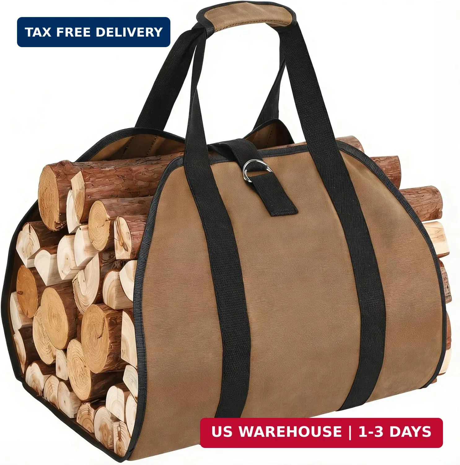 Heavy Duty Waxed Canvas Firewood Carrier Bag, Large Log Tote with Handles for Fi