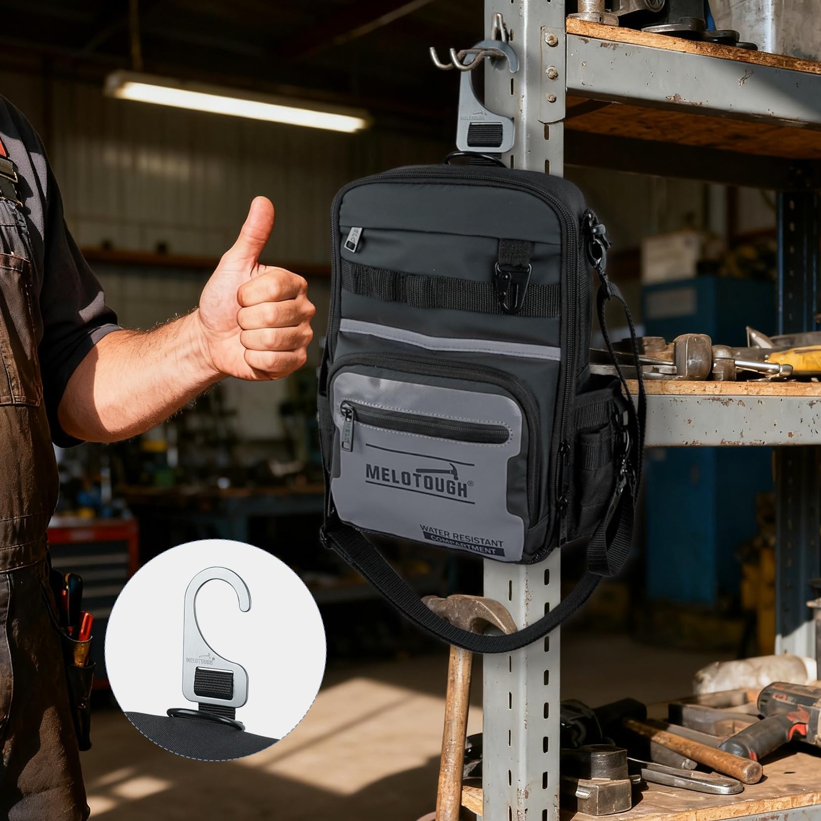 Melotough Small Tool Backpack For Men 30 Multi-Storage Pockets Heavy Duty Tool