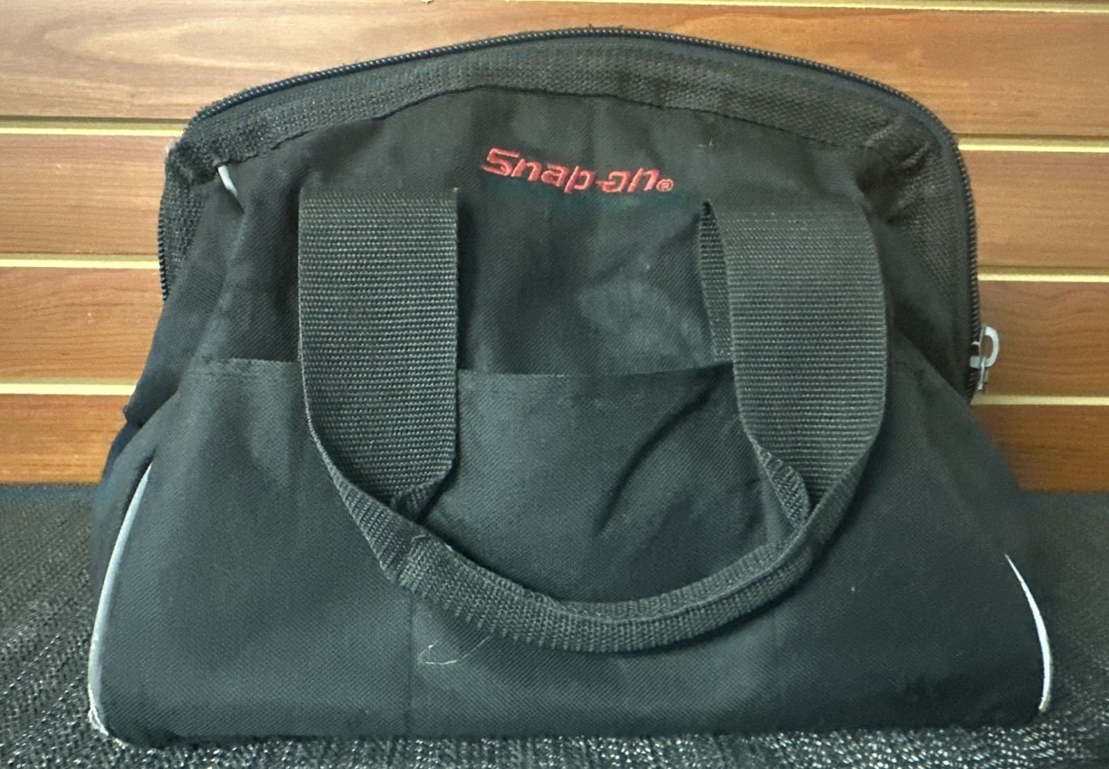 Snap-on Tools Black Canvas Zipper Tool Bag Tote Dual Handles Exterior Pocket