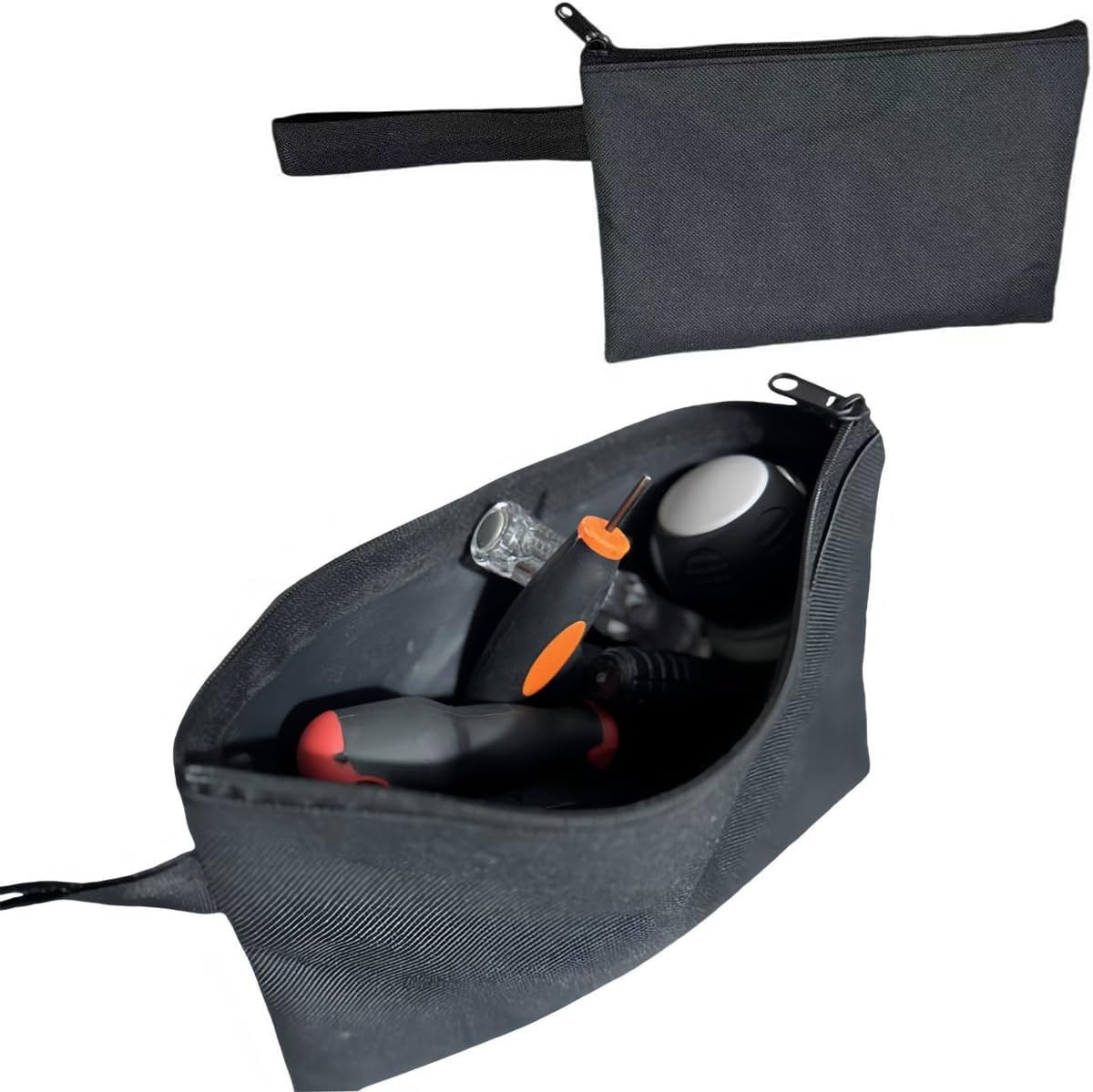 2 Pack Small Tool Pouch with Zipper Oxford Fabric Organizer Bag Black