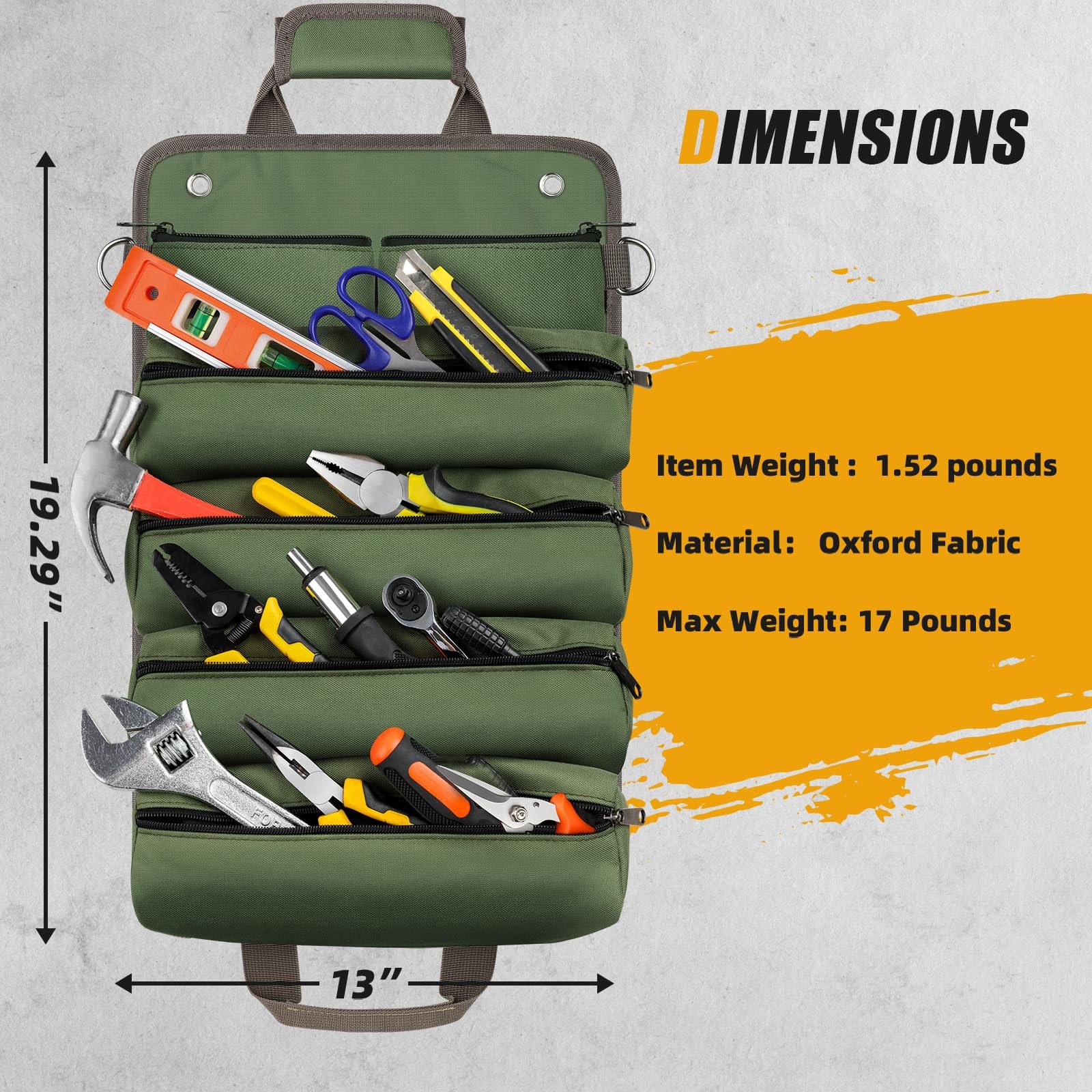 Tool Bag Roll Up, UUP Heavvy Duty Portable Soft Storage, Medium, Green