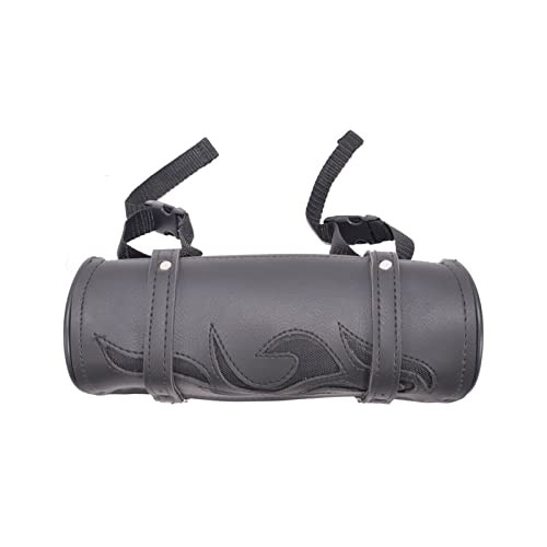 Motorcycle Tool Bag Leather Motorcycle Handlebar Bag 10″ Black with Flames