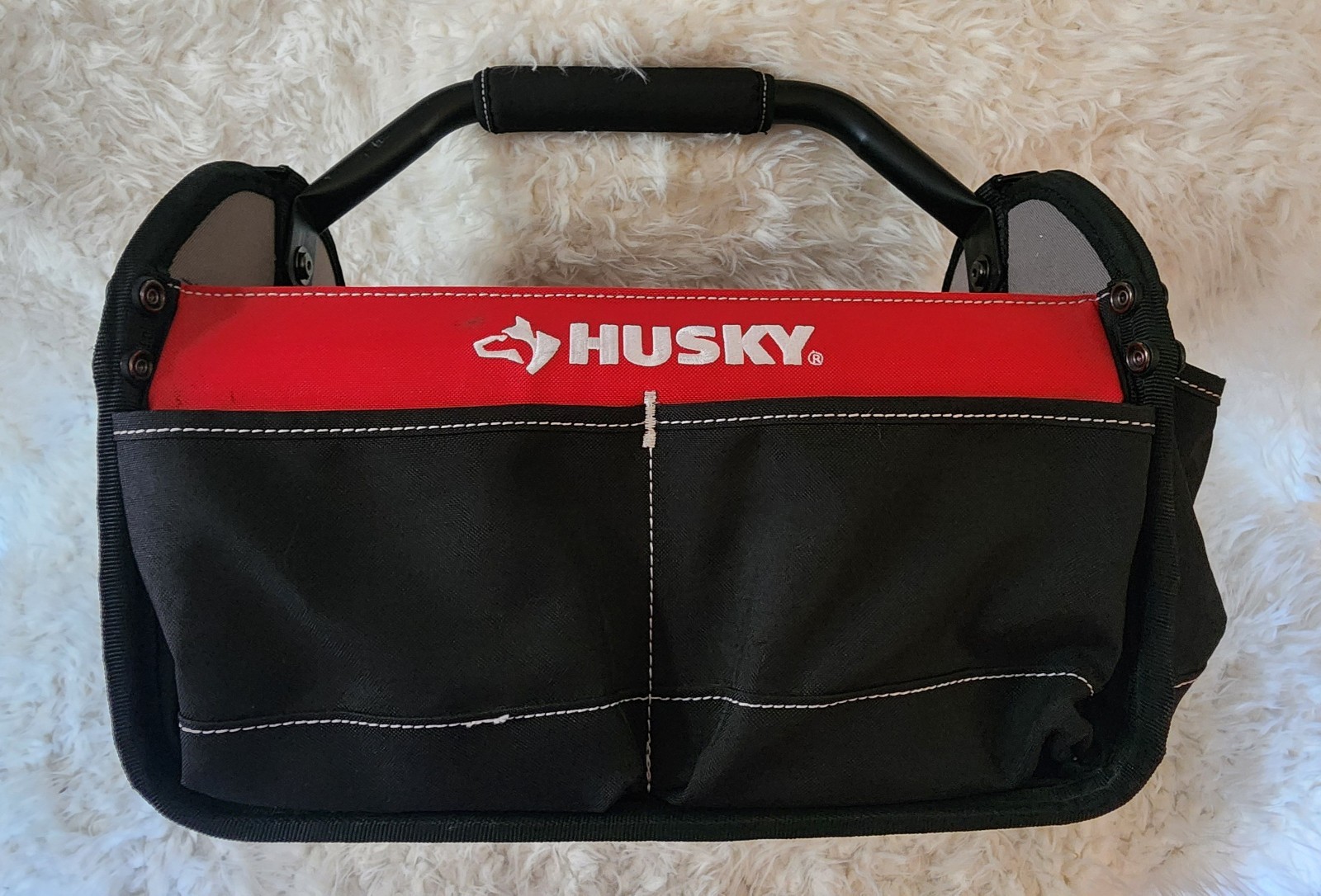 Husky Tool Bag 15 inch 10 Pocket Open Top Tote Water Resistant Rotating Handle