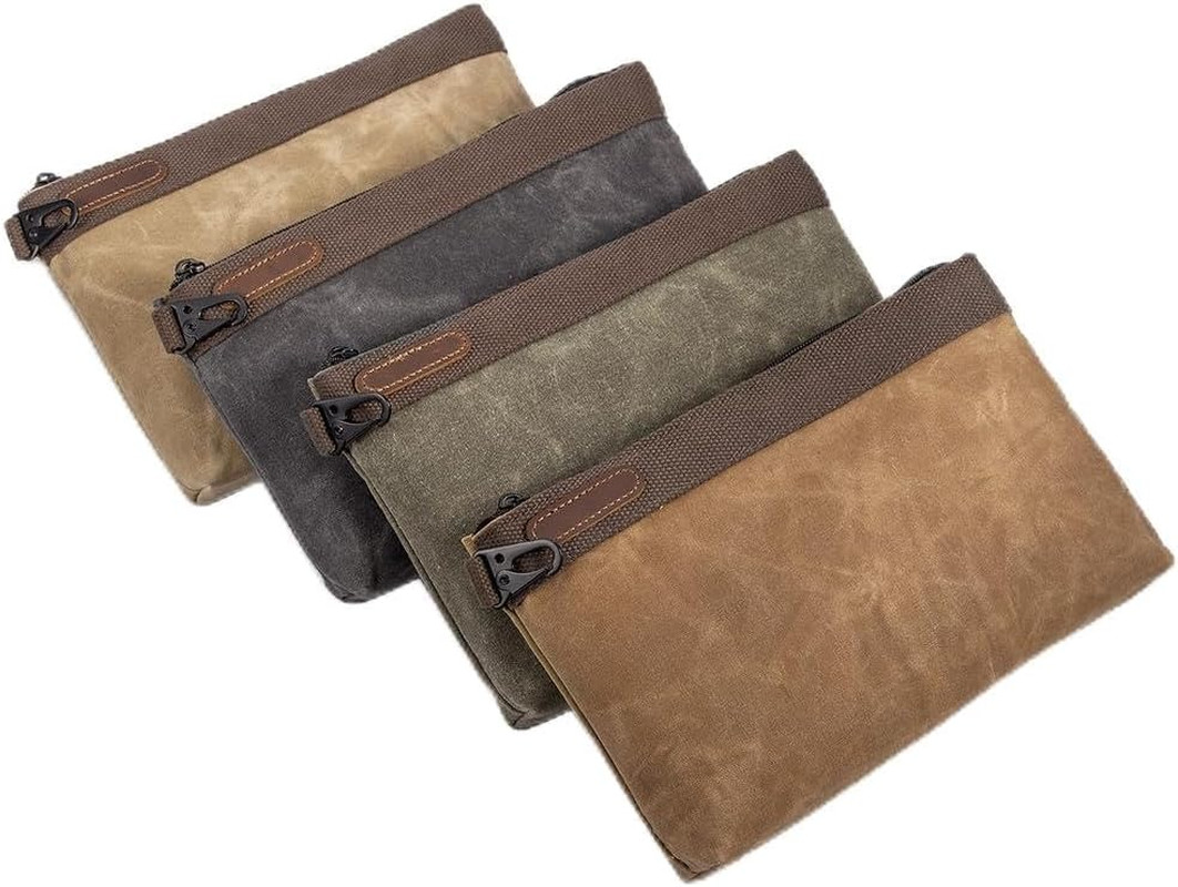 Waxed Canvas Tool Pouches 4 Pack – 11-Inch Heavy-Duty Zipper Tool Bags Set, Wate